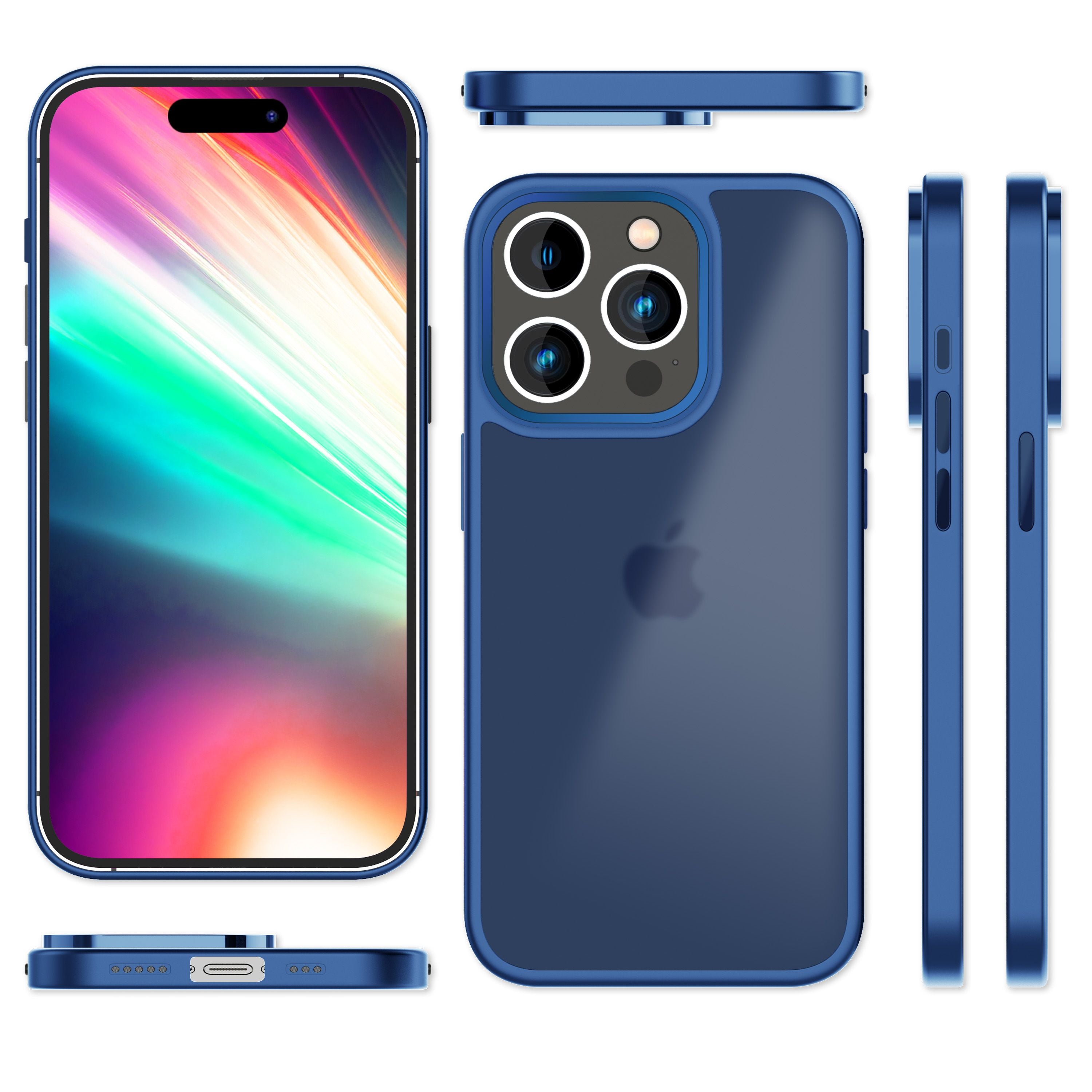 Hülle Hybrid für iPhone 15 Pro Frosted Hard Case Handyhülle Fall Schutz Rahmen Dunkelblau NALIA Protective Hülle