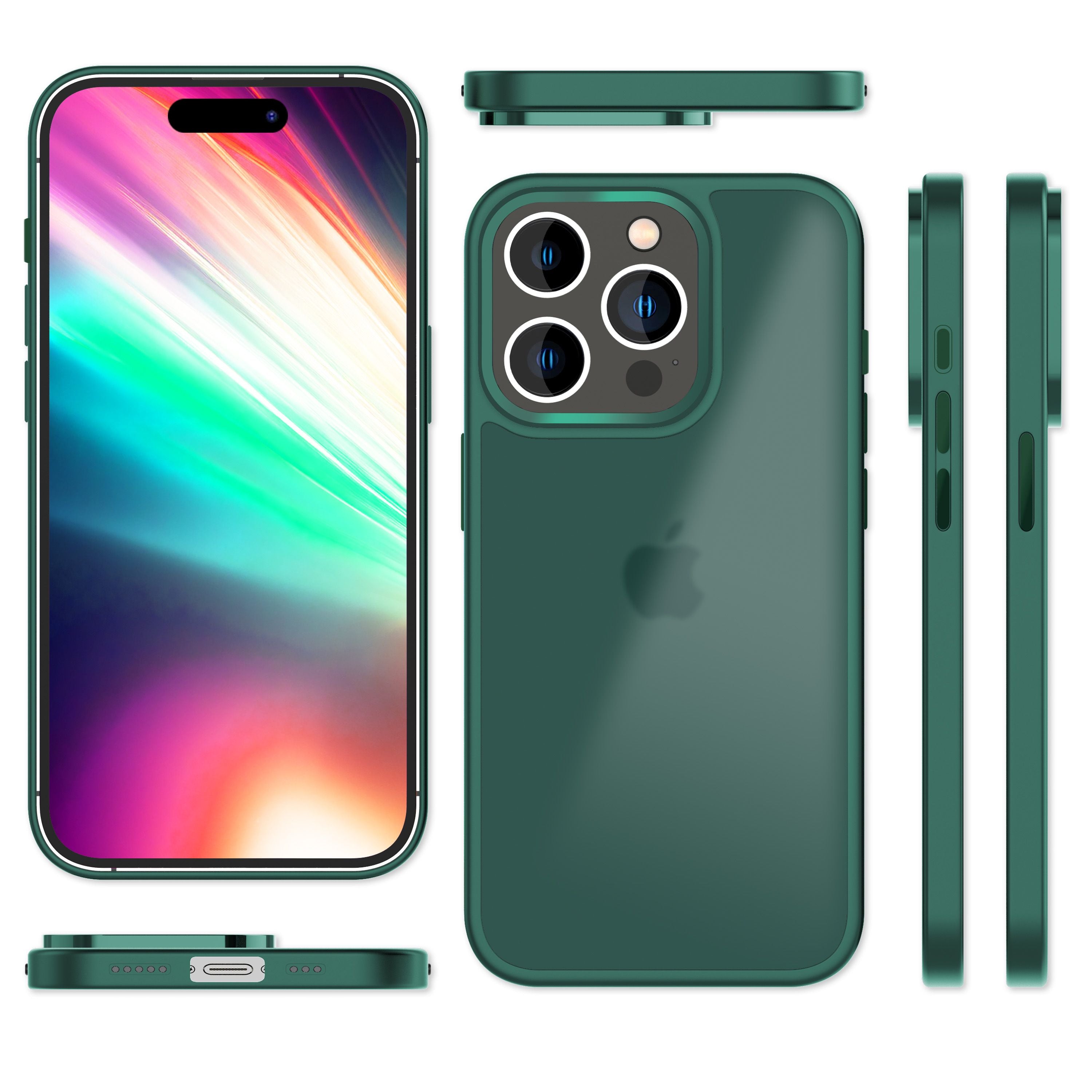 Hülle Hybrid für iPhone 15 Pro Frosted Hard Case Handyhülle Fall Schutz Rahmen Grün NALIA Protective Hülle
