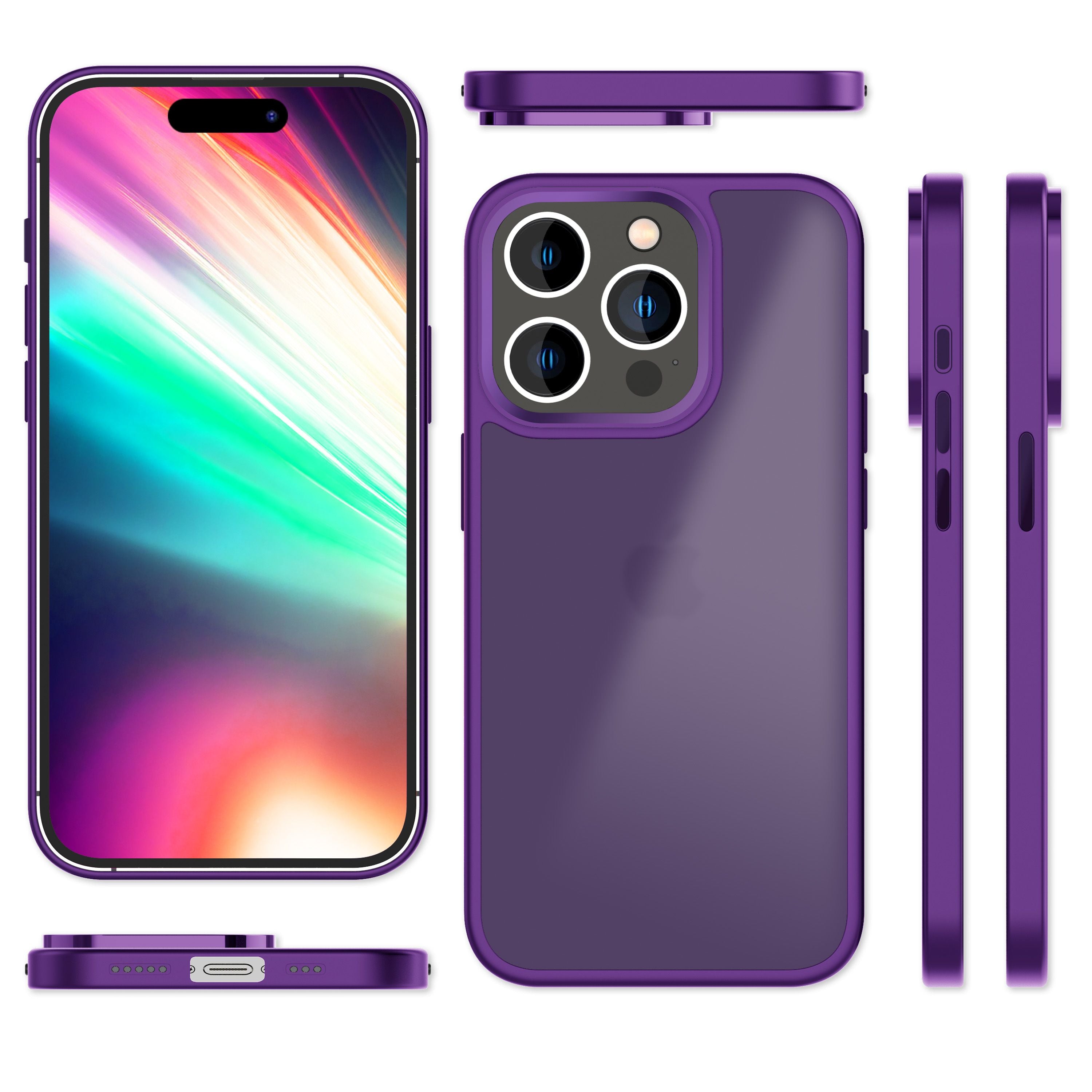 Hülle Hybrid für iPhone 15 Pro Frosted Hard Case Handyhülle Fall Schutz Rahmen Lila NALIA Protective Hülle