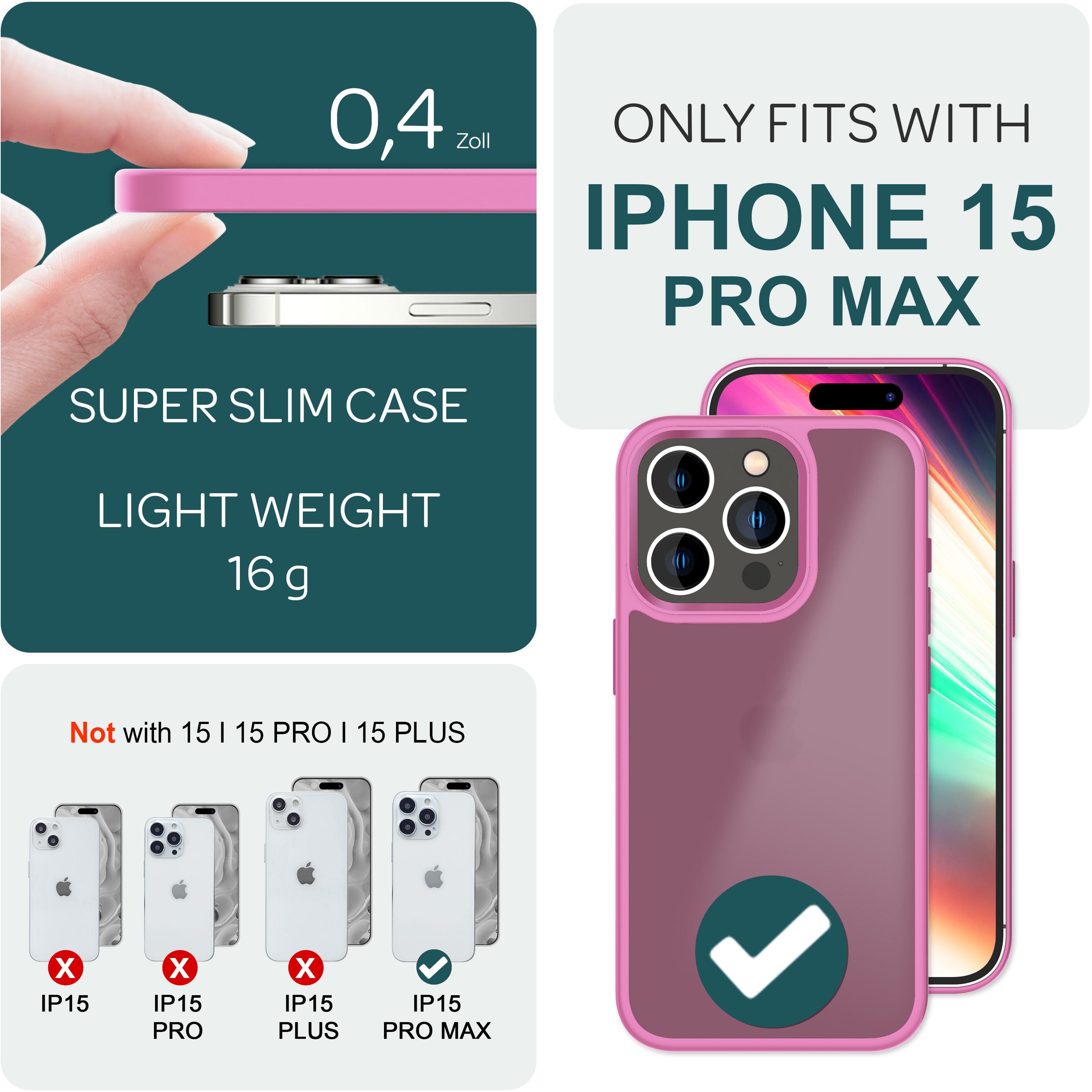 Hülle Hybrid für iPhone 15 Pro Max Frosted Hard Case Schutz Rahmen Handyhülle Pink NALIA Protective Hülle