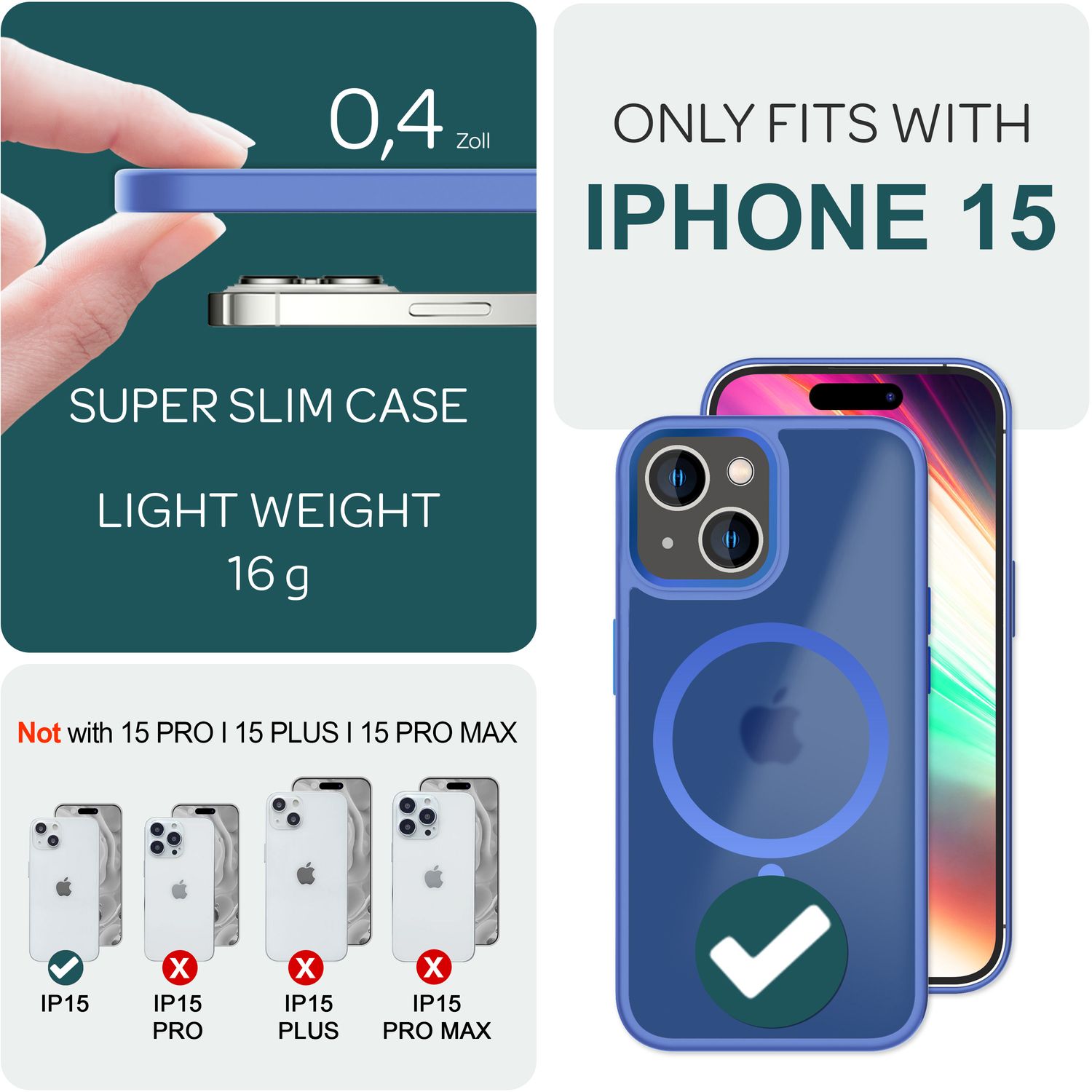 MagSafe Hülle Hybrid für iPhone 15 Frosted Hard Case Schutz Rand Handyhülle Etui Hellblau NALIA Protective Hülle