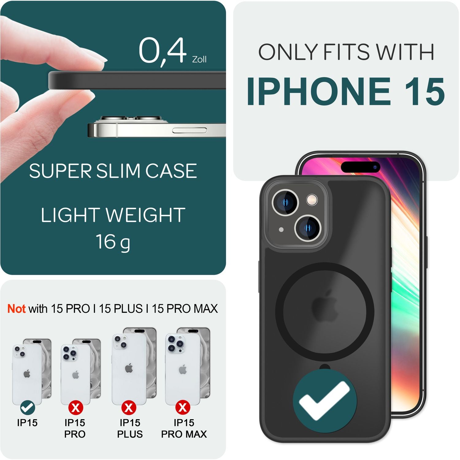 MagSafe Hülle Hybrid für iPhone 15 Frosted Hard Case Schutz Rand Handyhülle Etui Schwarz NALIA Protective Hülle