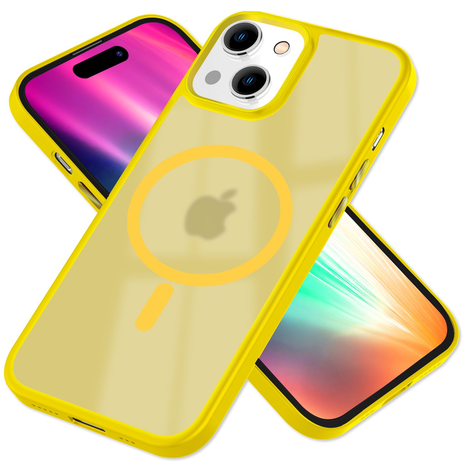 MagSafe Hülle Hybrid für iPhone 15 Frosted Hard Case Schutz Rand Handyhülle Etui Gelb NALIA Protective Hülle
