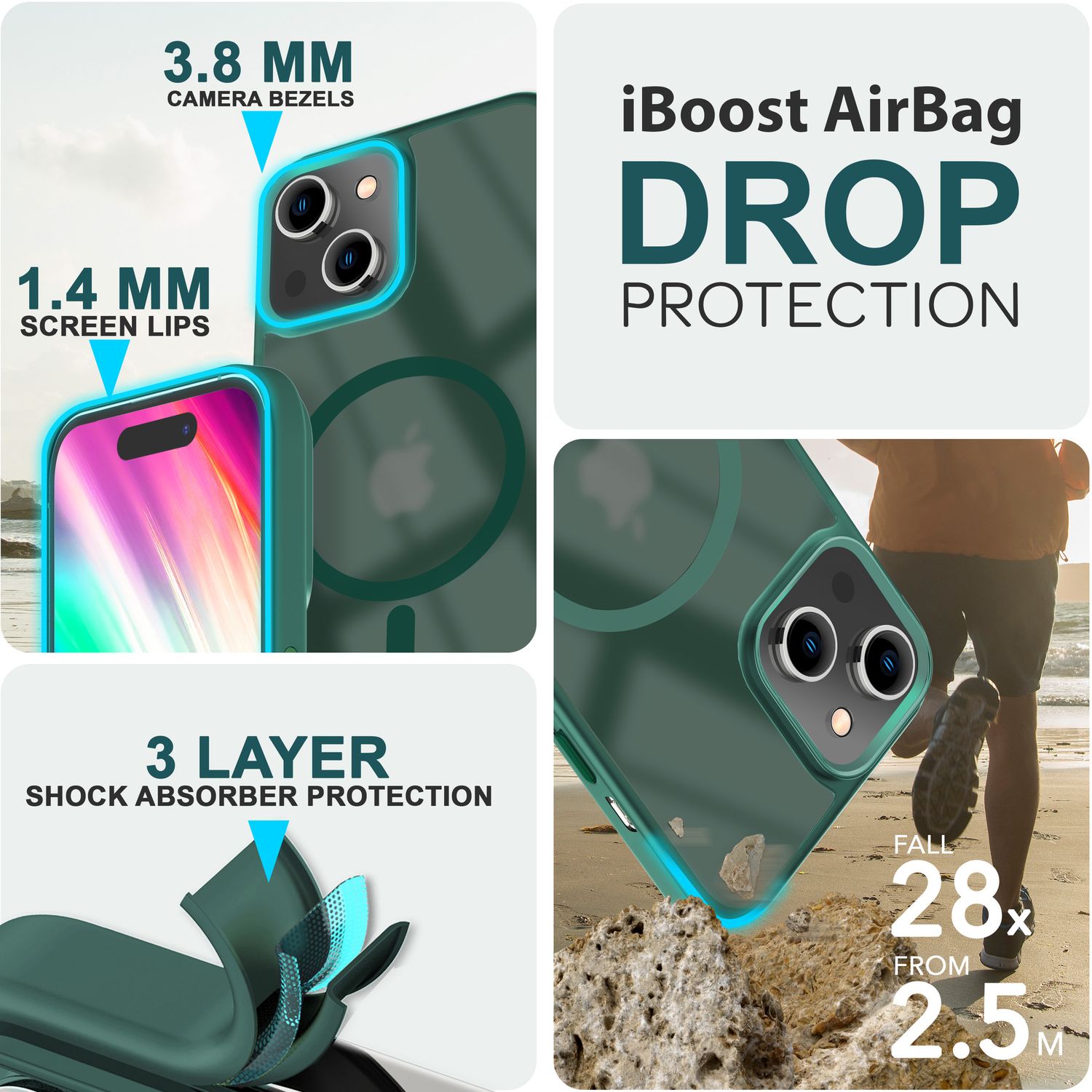 MagSafe Hülle Hybrid für iPhone 15 Frosted Hard Case Schutz Rand Handyhülle Etui Grün NALIA Protective Hülle