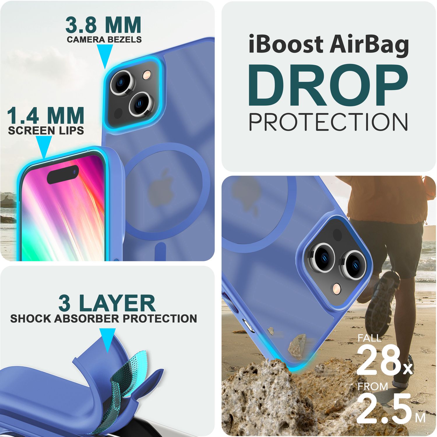 MagSafe Hülle Hybrid für iPhone 15 Frosted Hard Case Schutz Rand Handyhülle Etui Hellblau NALIA Protective Hülle