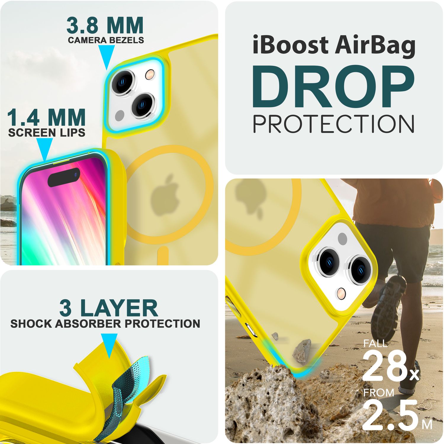 MagSafe Hülle Hybrid für iPhone 15 Frosted Hard Case Schutz Rand Handyhülle Etui Gelb NALIA Protective Hülle