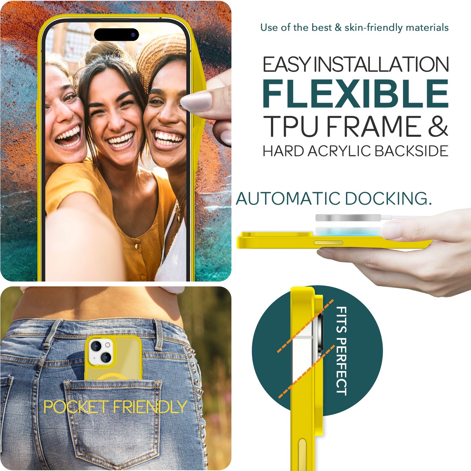 MagSafe Hülle Hybrid für iPhone 15 Frosted Hard Case Schutz Rand Handyhülle Etui Gelb NALIA Protective Hülle