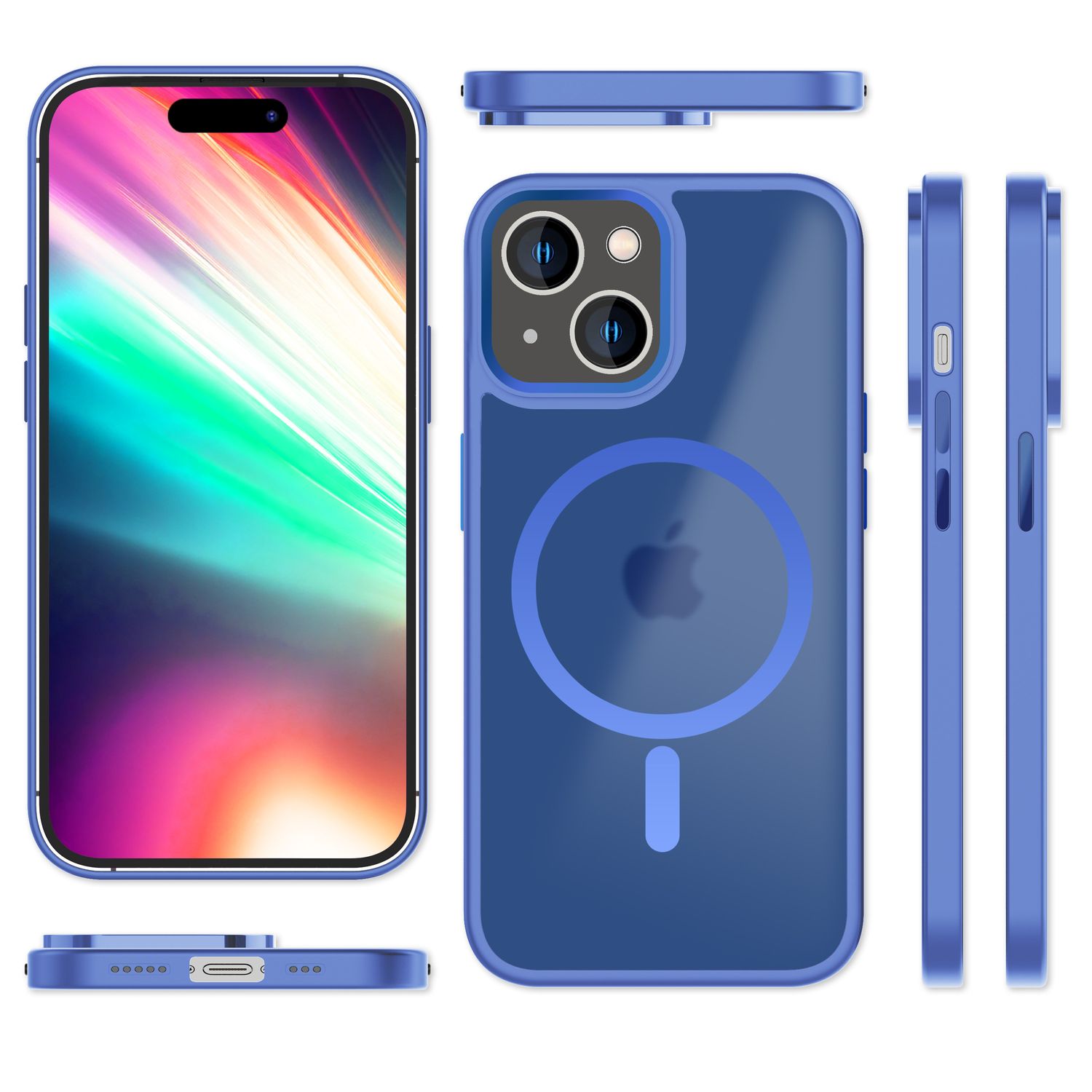 MagSafe Hülle Hybrid für iPhone 15 Frosted Hard Case Schutz Rand Handyhülle Etui Hellblau NALIA Protective Hülle