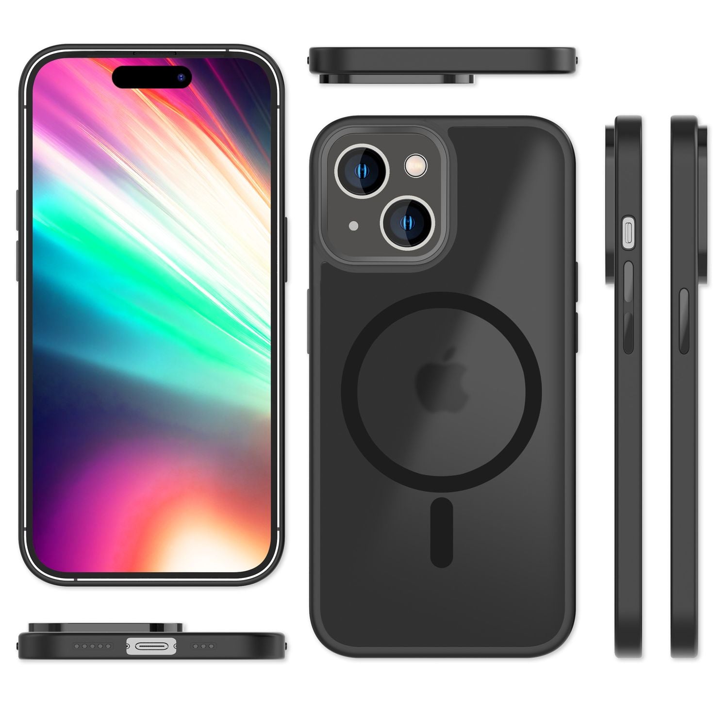 MagSafe Hülle Hybrid für iPhone 15 Frosted Hard Case Schutz Rand Handyhülle Etui Schwarz NALIA Protective Hülle