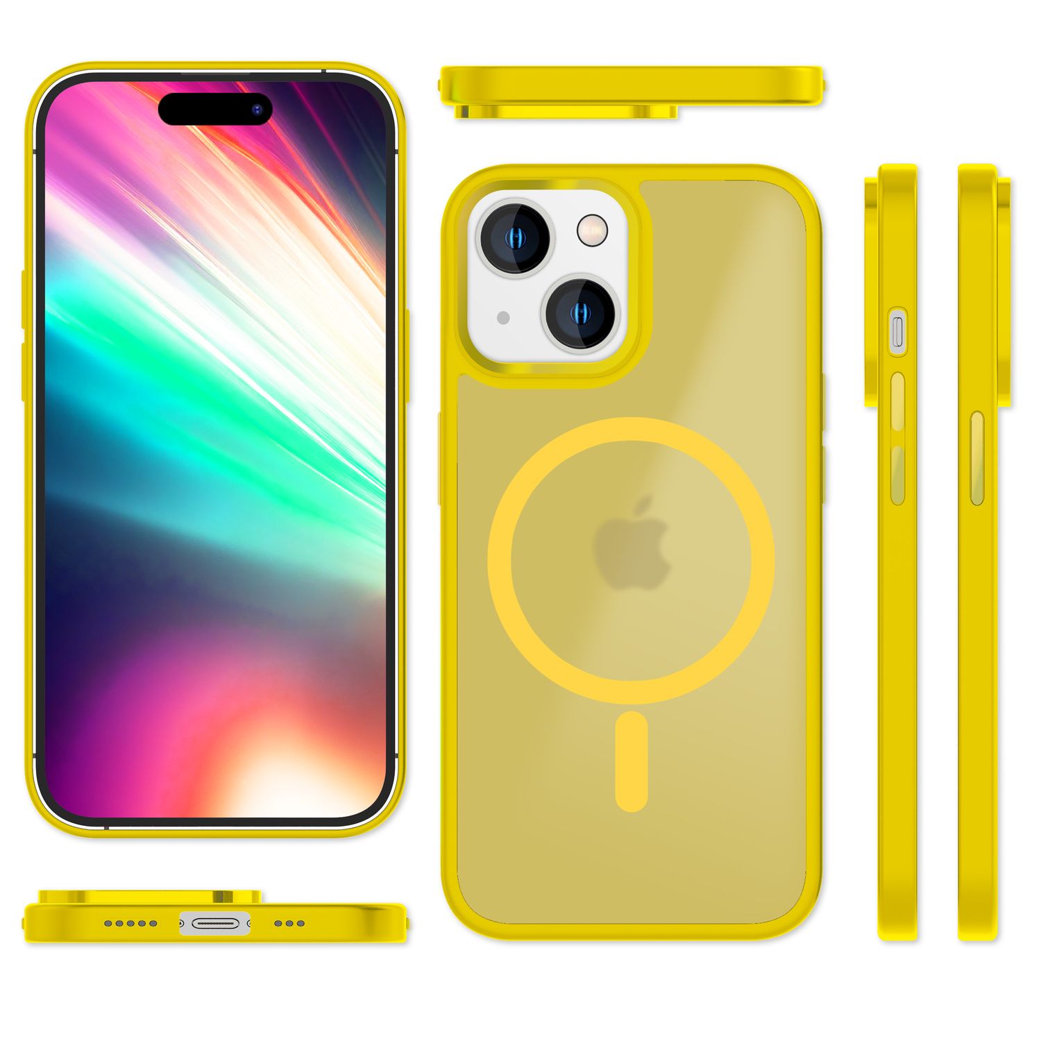 MagSafe Hülle Hybrid für iPhone 15 Frosted Hard Case Schutz Rand Handyhülle Etui Gelb NALIA Protective Hülle
