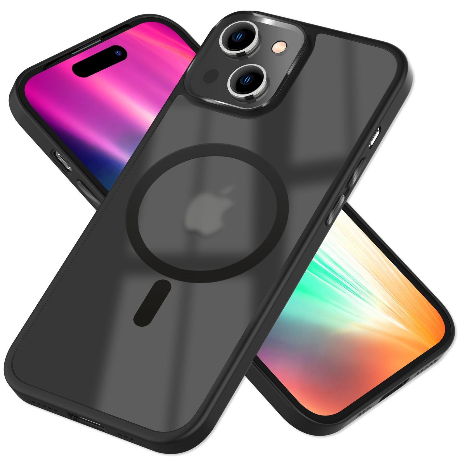 MagSafe Hülle Hybrid für iPhone 15 Plus Frosted Hard Case Schutz Rand Handyhülle Schwarz NALIA Protective Hülle