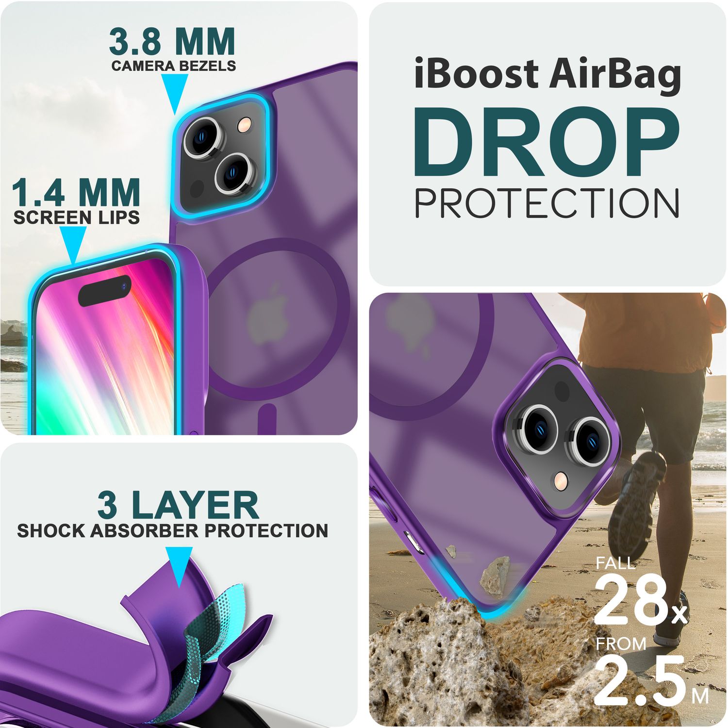 MagSafe Hülle Hybrid für iPhone 15 Plus Frosted Hard Case Schutz Rand Handyhülle Schwarz NALIA Protective Hülle