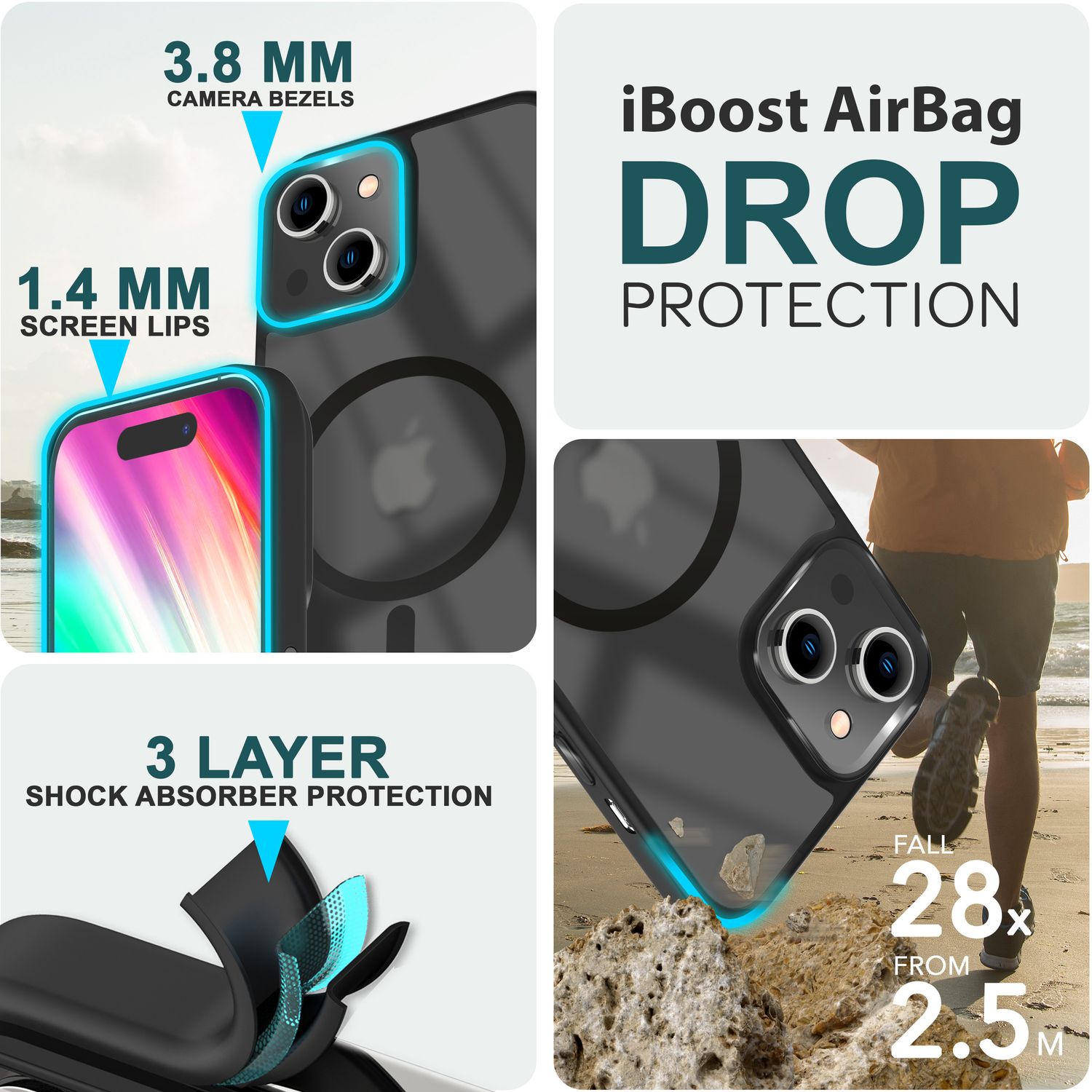 MagSafe Hülle Hybrid für iPhone 15 Plus Frosted Hard Case Schutz Rand Handyhülle Schwarz NALIA Protective Hülle