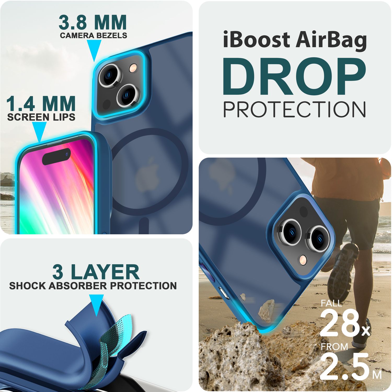 MagSafe Hülle Hybrid für iPhone 15 Plus Frosted Hard Case Schutz Rand Handyhülle Dunkelblau NALIA Protective Hülle