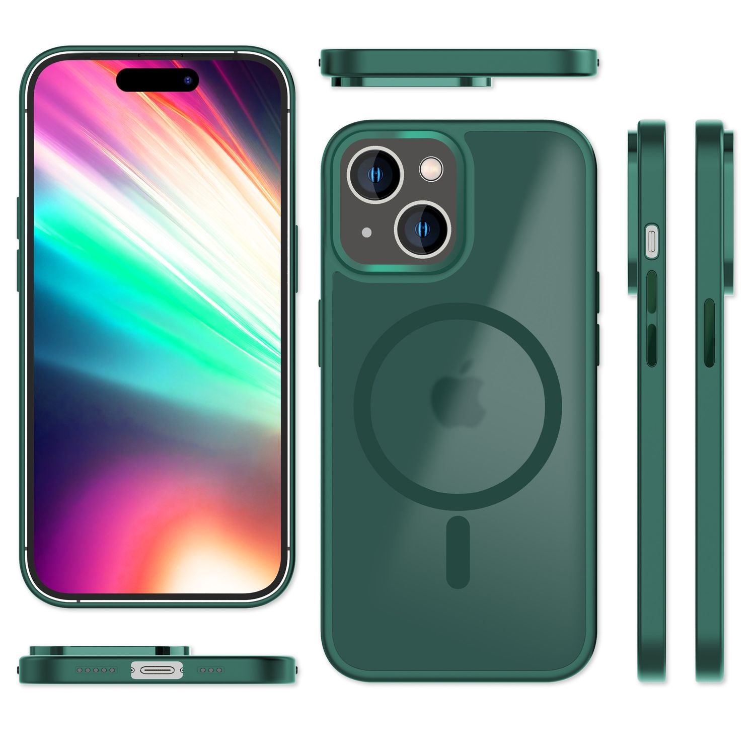 MagSafe Hülle Hybrid für iPhone 15 Plus Frosted Hard Case Schutz Rand Handyhülle Grün NALIA Protective Hülle