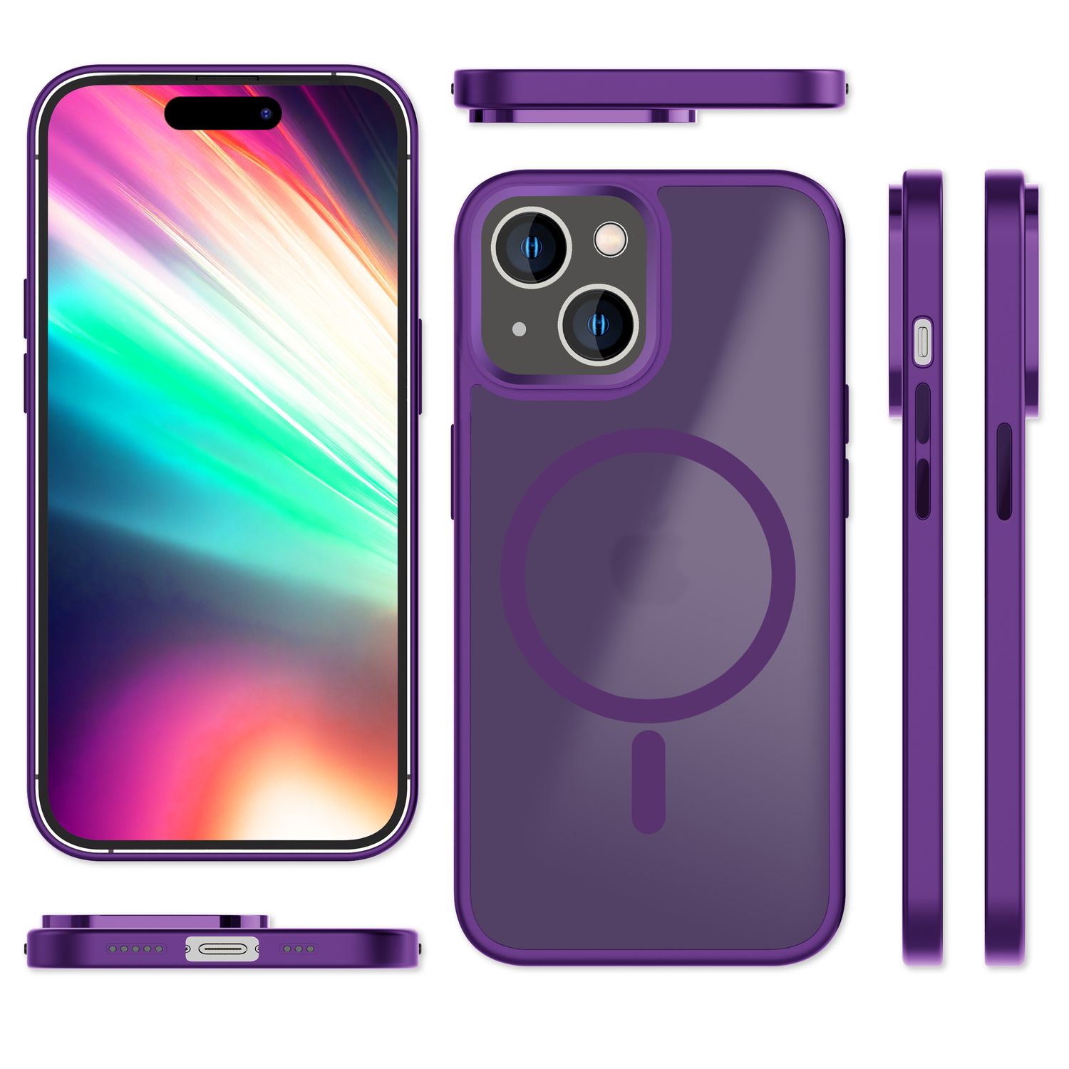 MagSafe Hülle Hybrid für iPhone 15 Plus Frosted Hard Case Schutz Rand Handyhülle Schwarz NALIA Protective Hülle