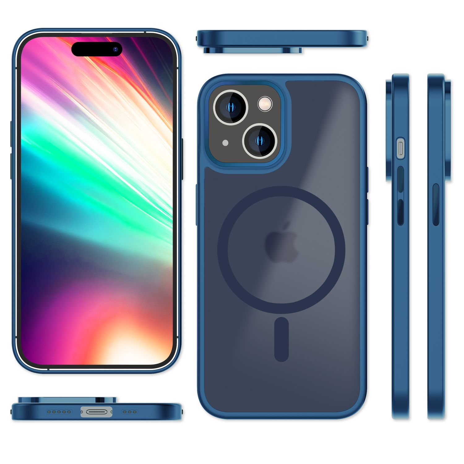 MagSafe Hülle Hybrid für iPhone 15 Plus Frosted Hard Case Schutz Rand Handyhülle Dunkelblau NALIA Protective Hülle