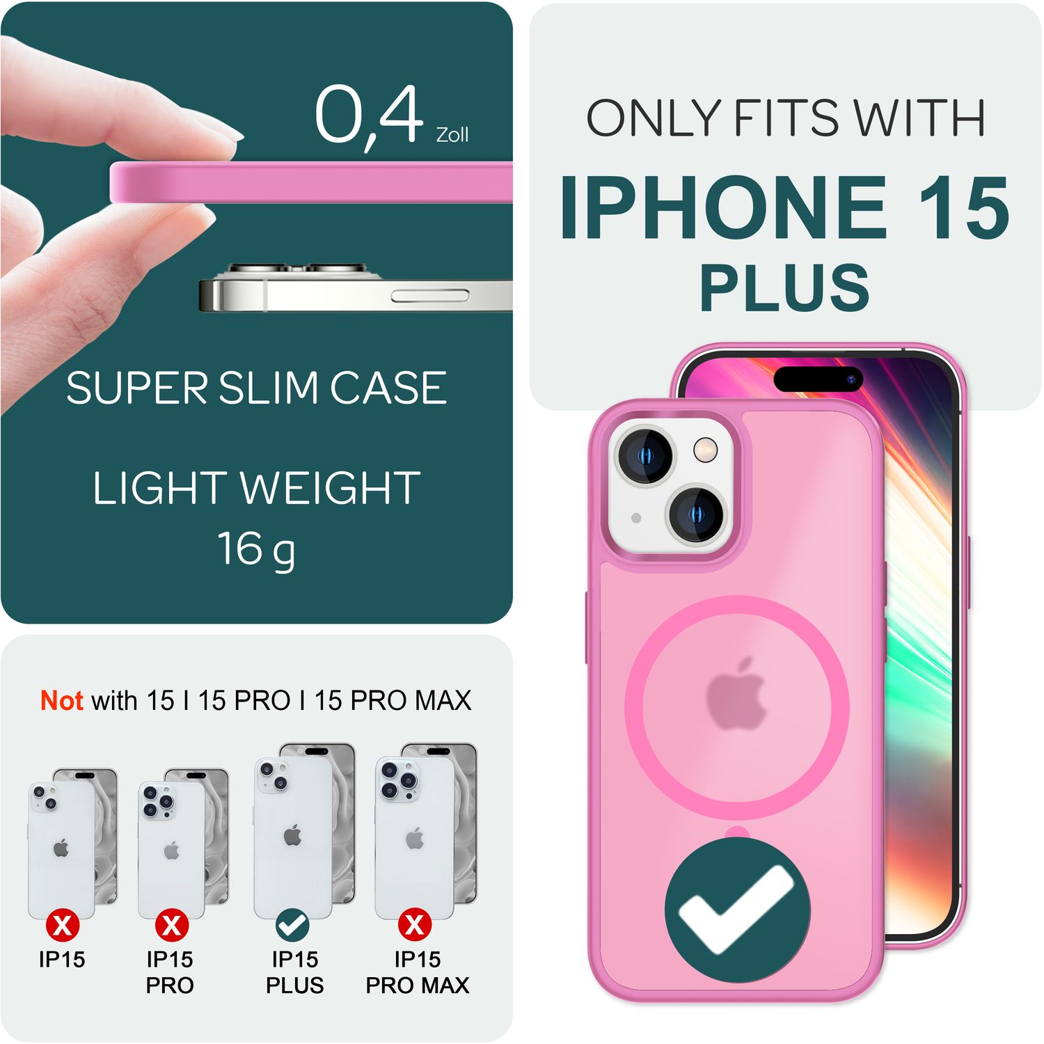 NALIA MagSafe Hülle iPhone 15 Plus Case matt stoßfest Pink NALIA Protective Hülle