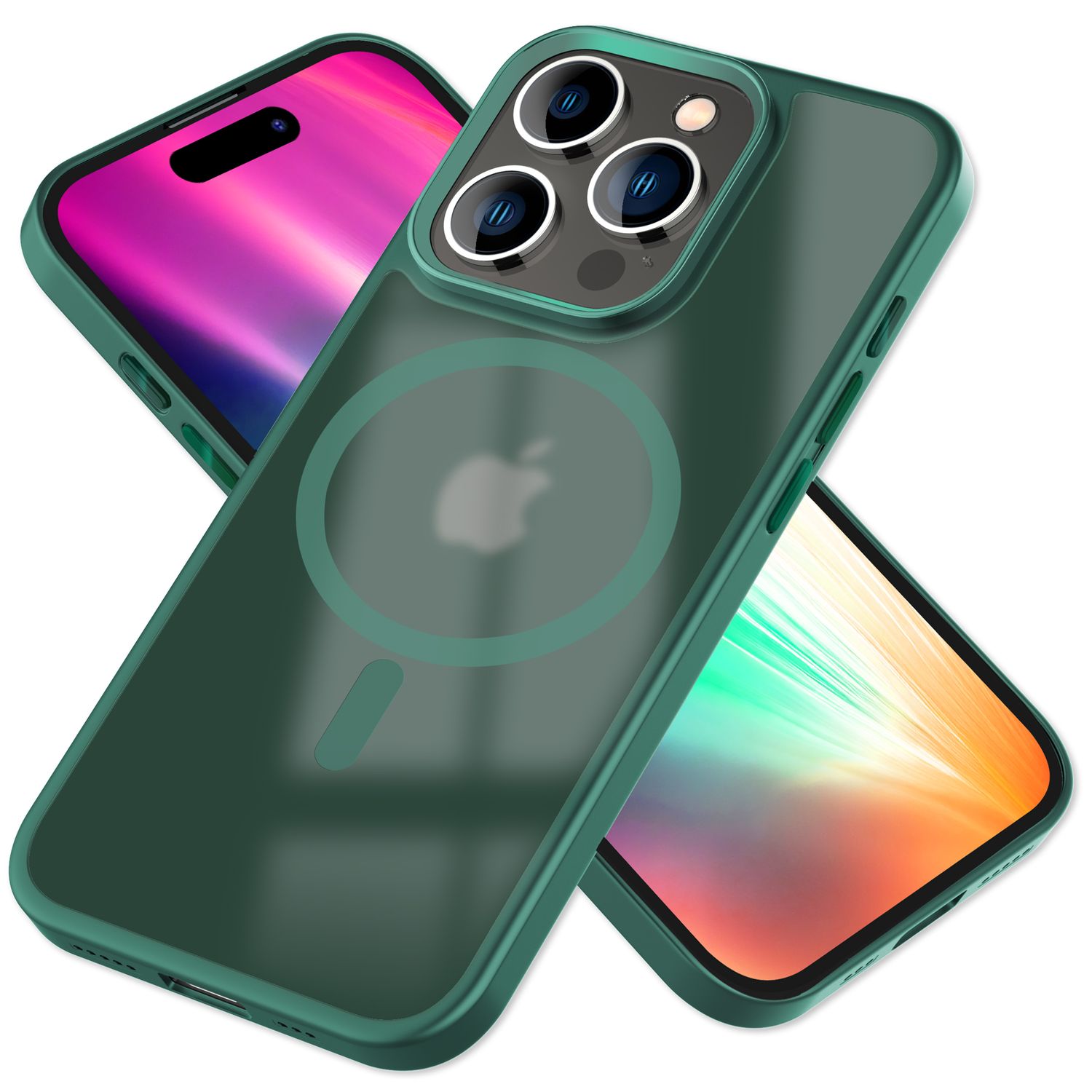 MagSafe Hülle Hybrid für iPhone 15 Pro Frosted Hard Case Handyhülle Schutz Rand Grün NALIA Protective Hülle