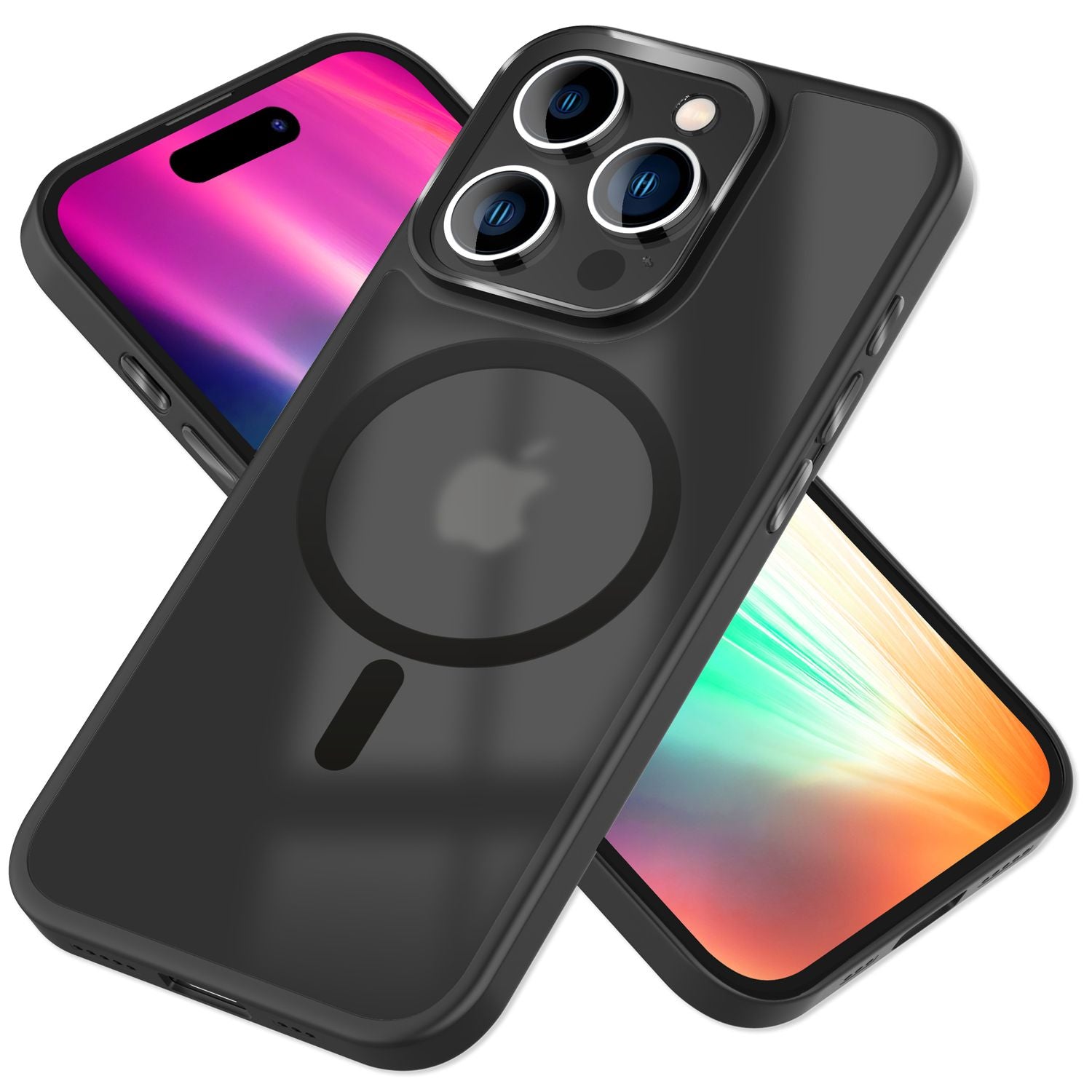 MagSafe Hülle Hybrid für iPhone 15 Pro Frosted Hard Case Handyhülle Schutz Rand Schwarz NALIA Protective Hülle