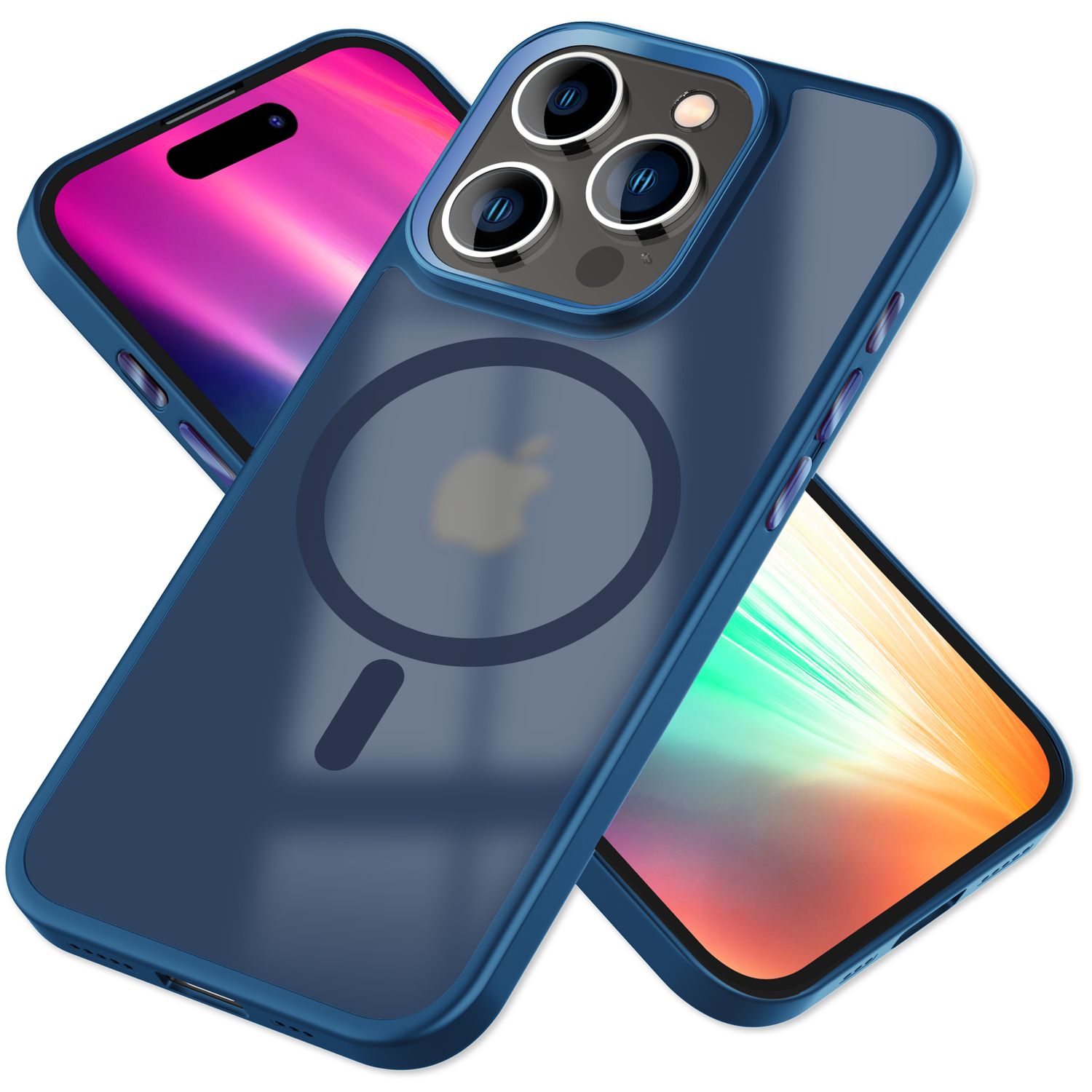 MagSafe Hülle Hybrid für iPhone 15 Pro Frosted Hard Case Handyhülle Schutz Rand Dunkelblau NALIA Protective Hülle
