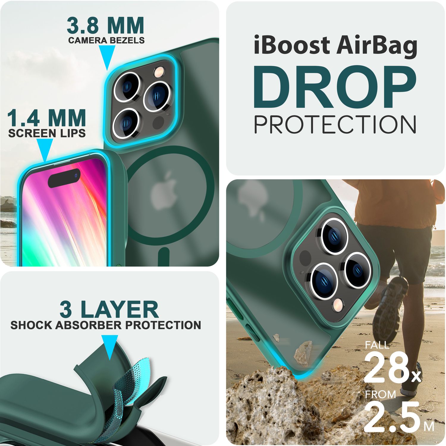 MagSafe Hülle Hybrid für iPhone 15 Pro Frosted Hard Case Handyhülle Schutz Rand Grün NALIA Protective Hülle