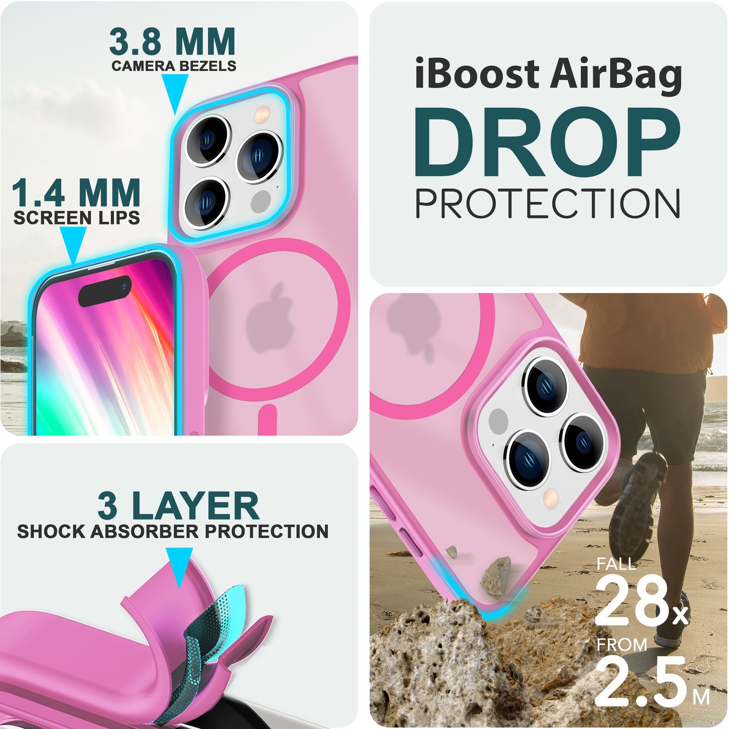 NALIA MagSafe Hülle iPhone 15 Pro Case matt stoßfest Pink NALIA Protective Hülle