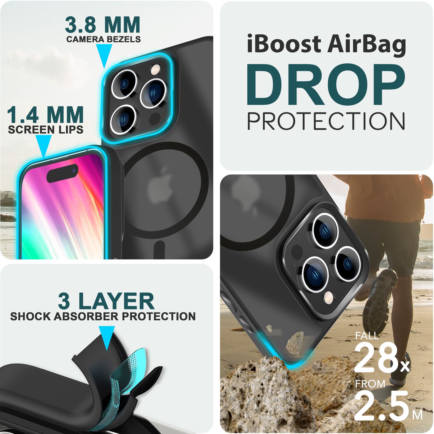 MagSafe Hülle Hybrid für iPhone 15 Pro Max Frosted Hard Case Schutz Handyhülle Schwarz NALIA Protective Hülle