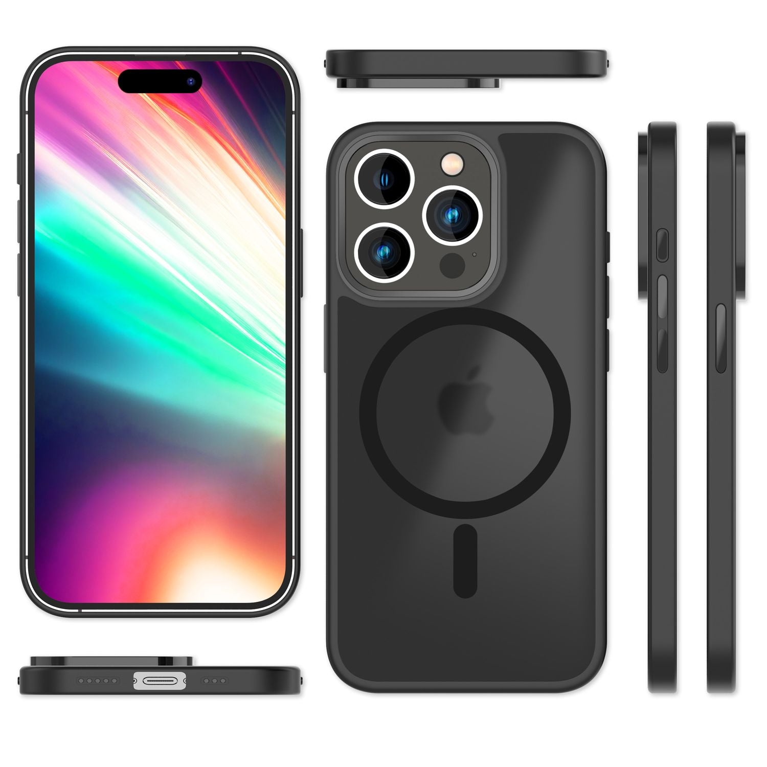 MagSafe Hülle Hybrid für iPhone 15 Pro Max Frosted Hard Case Schutz Handyhülle Schwarz NALIA Protective Hülle