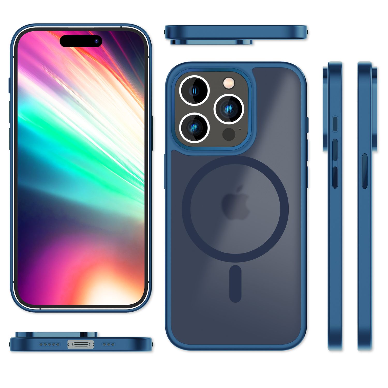 NALIA MagSafe Hülle iPhone 15 Pro Max Case matt stoßfest Dunkelblau NALIA Protective Hülle