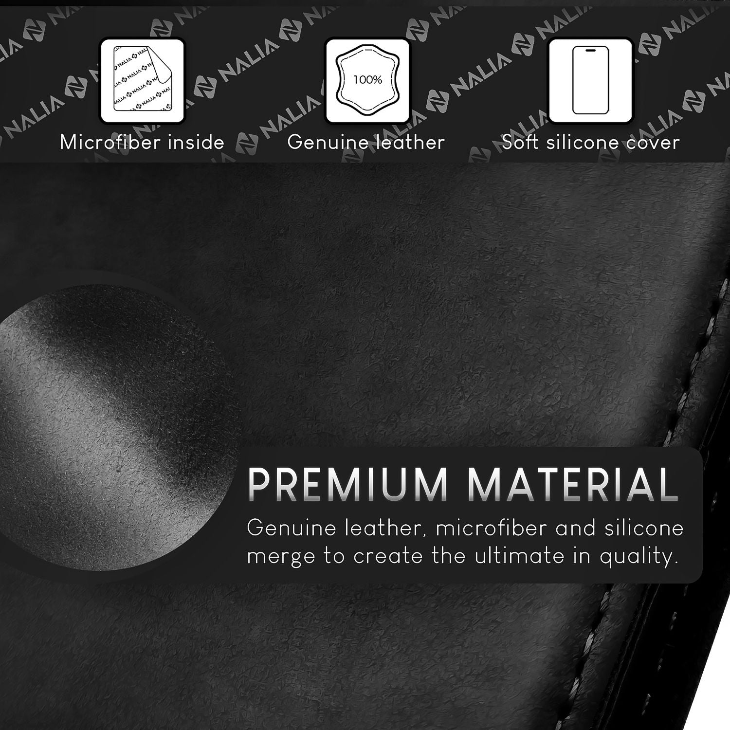 NALIA Echt-Leder Flipcase für iPhone 15 Hülle, Rindsleder Schutzhülle Lederhülle mit RFID-Schutz, Standfunktion Klappbar Schwarz NALIA Protective Hülle