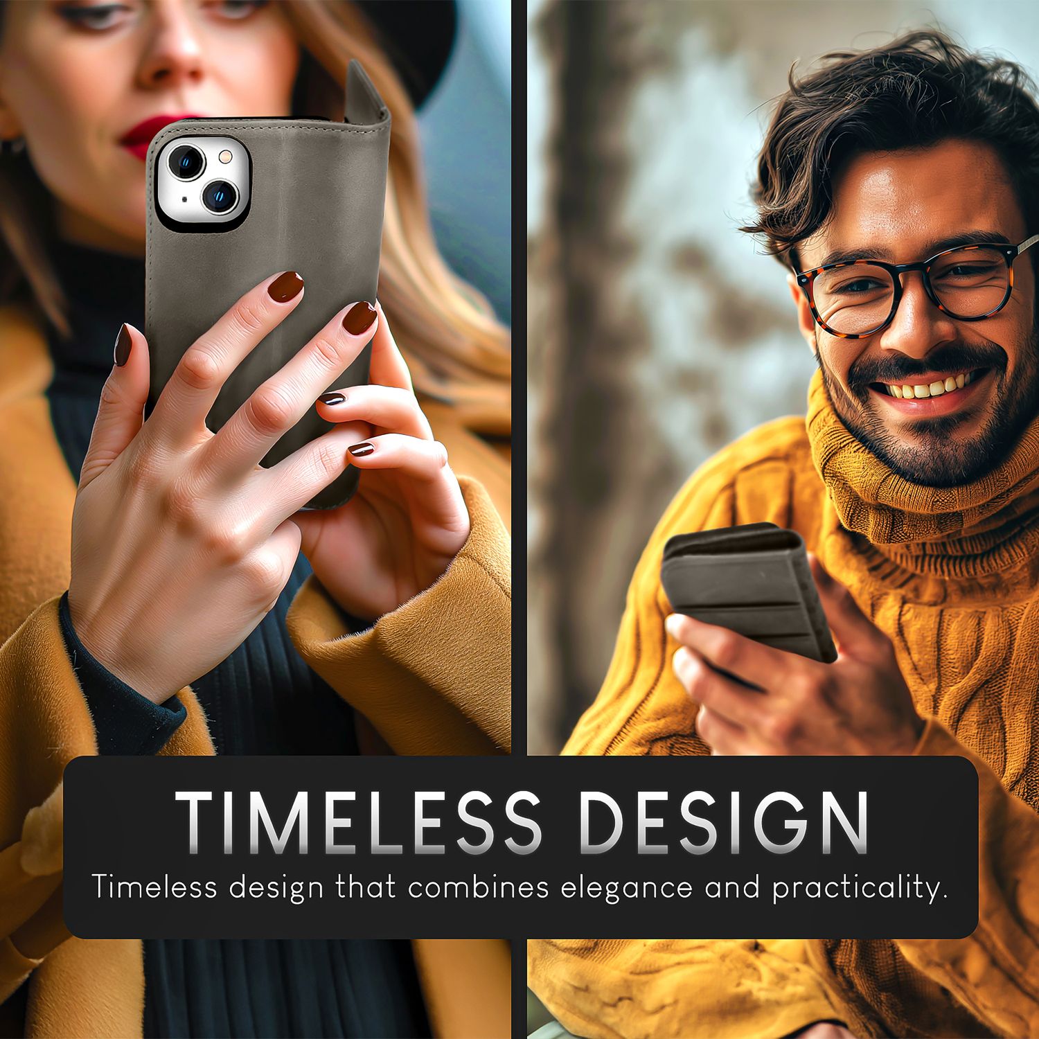 NALIA Echt-Leder Flipcase für iPhone 15 Plus Hülle, Rindsleder Schutzhülle Lederhülle RFID-Schutz, Aufstellbar Klappbar Dunkelgrau NALIA Protective Hülle