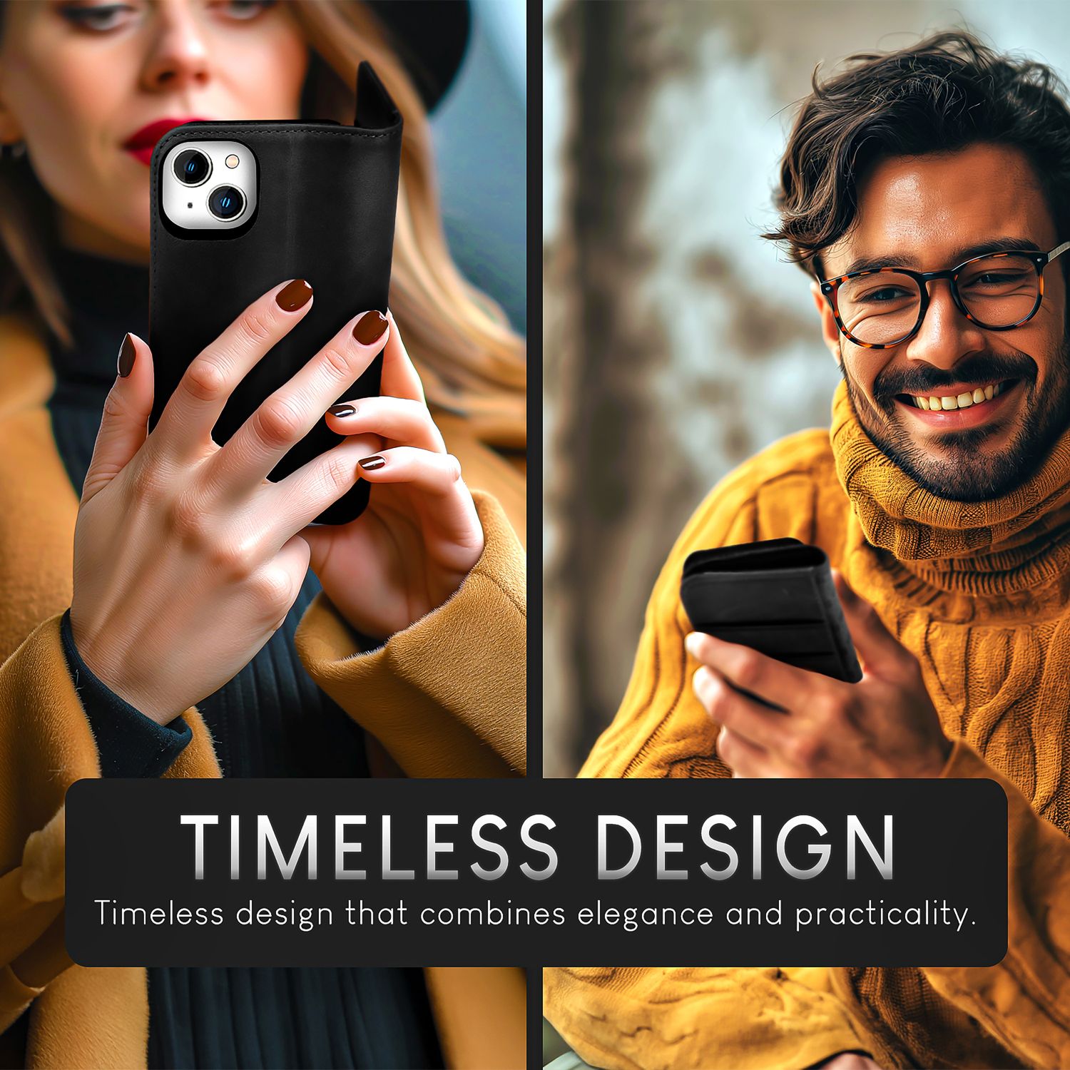 NALIA Echt-Leder Flipcase für iPhone 15 Plus Hülle, Rindsleder Schutzhülle Lederhülle RFID-Schutz, Aufstellbar Klappbar Schwarz NALIA Protective Hülle