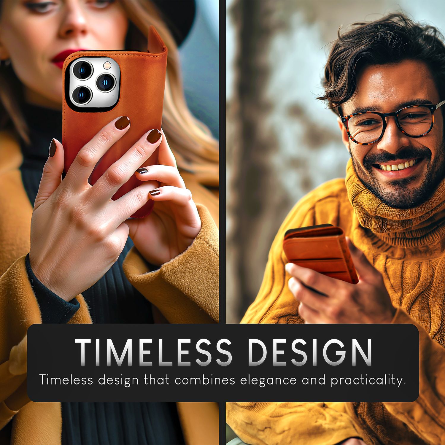 NALIA Echt-Leder Flipcase für iPhone 15 Pro Hülle, Rindsleder Schutzhülle RFID-Schutz Lederhülle Aufstellbar Braun NALIA Protective Hülle