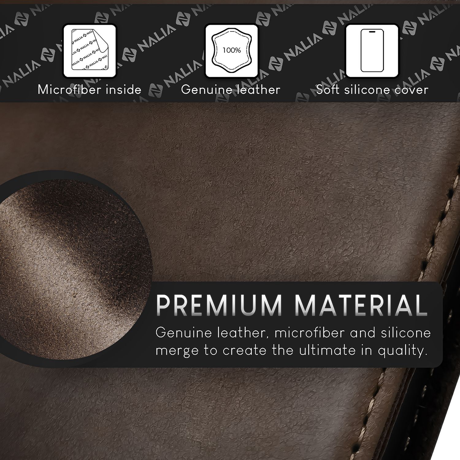 NALIA Echt-Leder Flipcase für iPhone 15 Pro Max Hülle, Rindsleder Schutzhülle RFID-Schutz Lederhülle Wallet Dunkel-Braun NALIA Protective Hülle