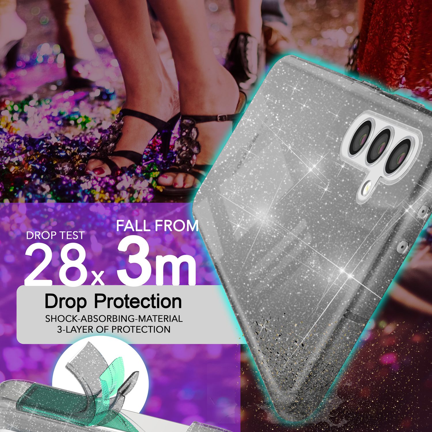 NALIA Glitzernde Schutzhülle für Samsung Galaxy S24 Hülle, Durchsichtige Silikon Handyhülle, Glitzerhülle