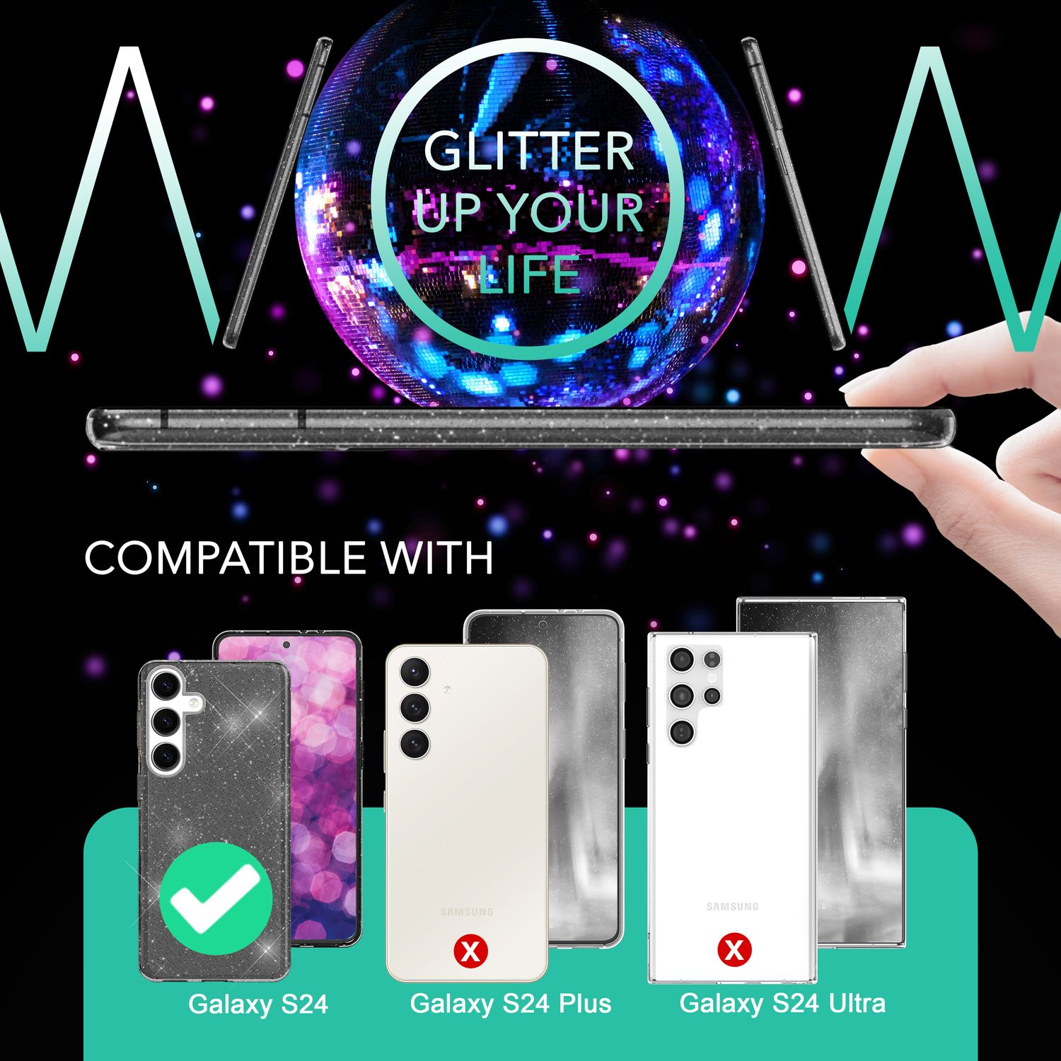 NALIA Glitzernde Schutzhülle für Samsung Galaxy S24 Hülle, Durchsichtige Silikon Handyhülle, Glitzerhülle