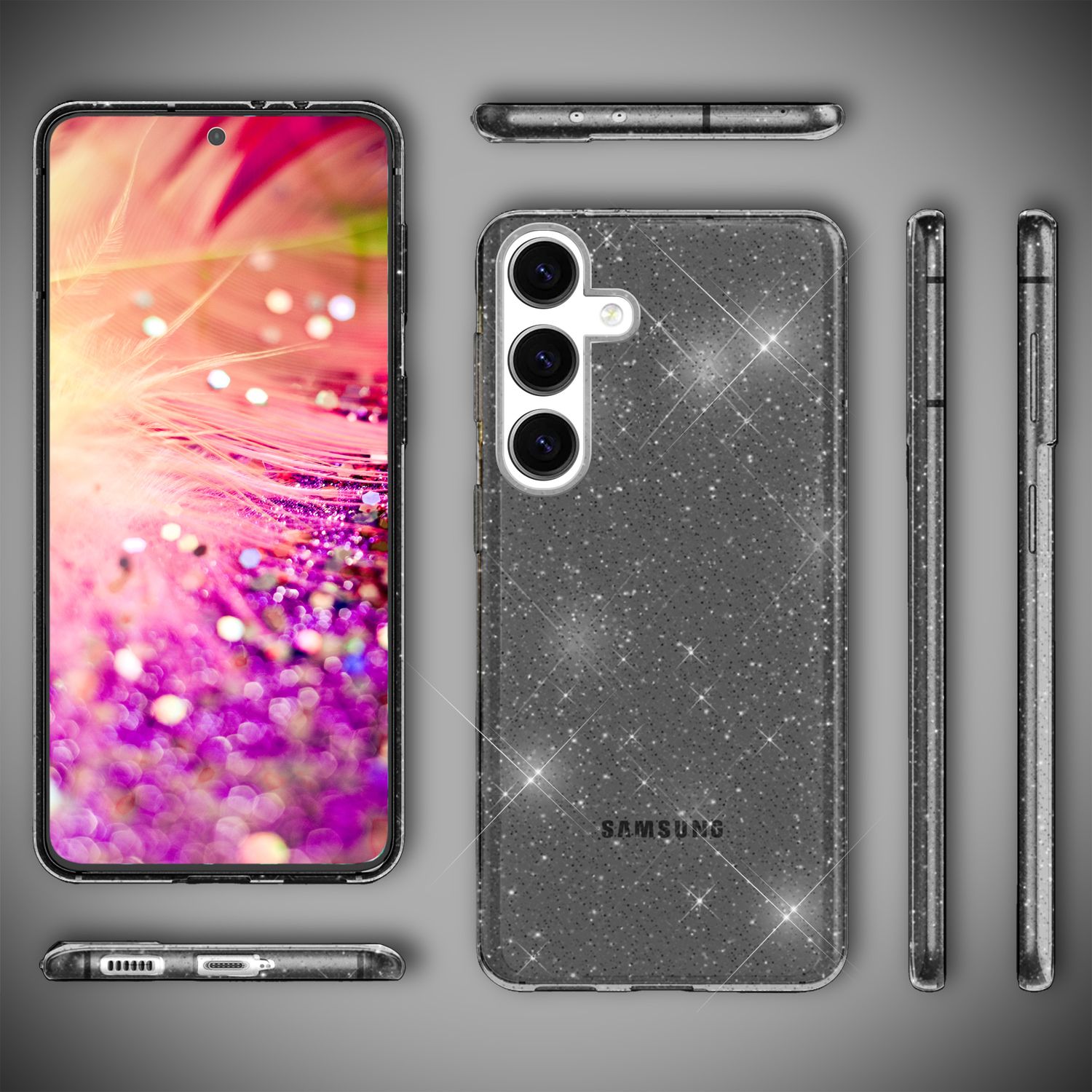 NALIA Glitzernde Schutzhülle für Samsung Galaxy S24 Hülle, Durchsichtige Silikon Handyhülle, Glitzerhülle