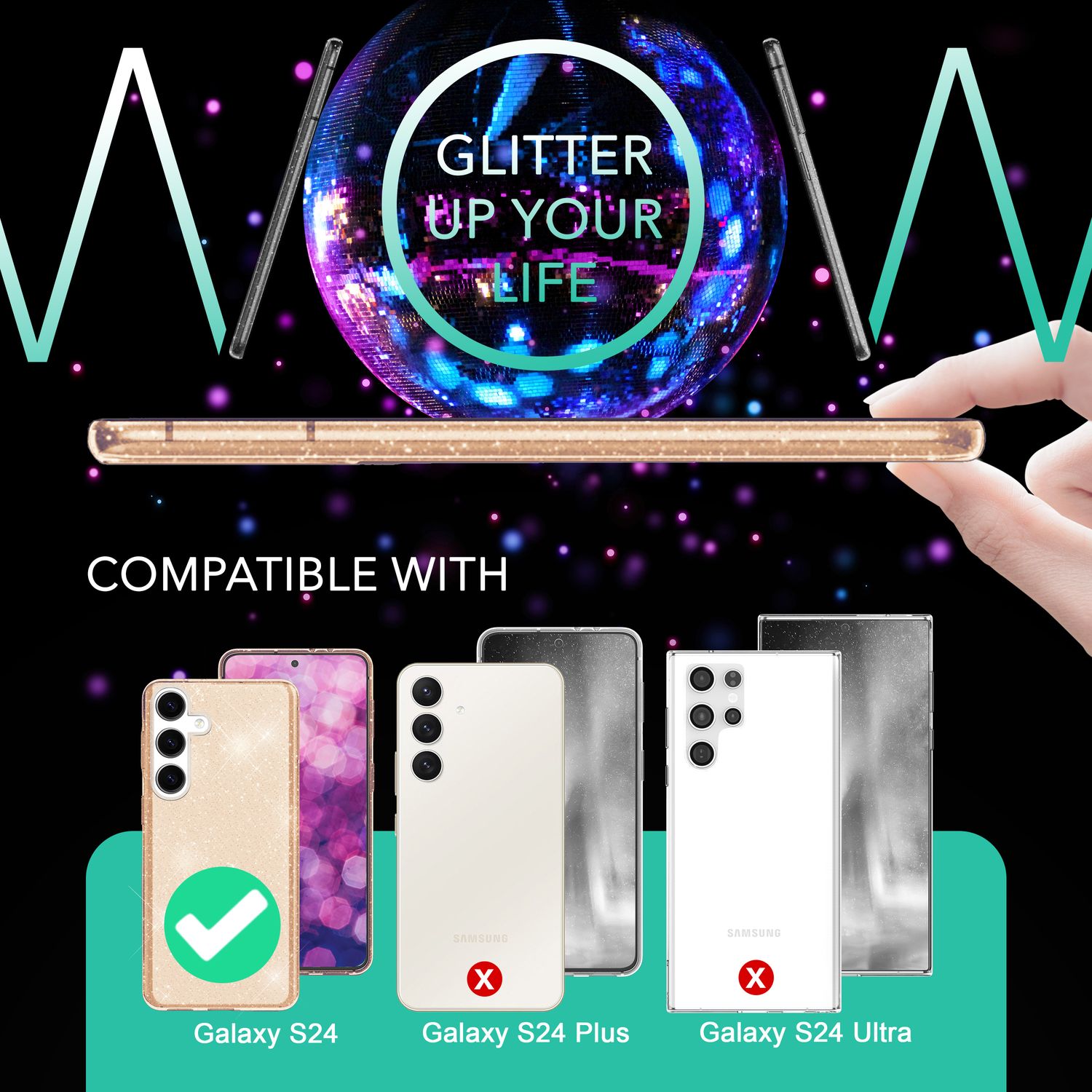 NALIA Glitzernde Schutzhülle für Samsung Galaxy S24 Hülle, Durchsichtige Silikon Handyhülle, Glitzerhülle