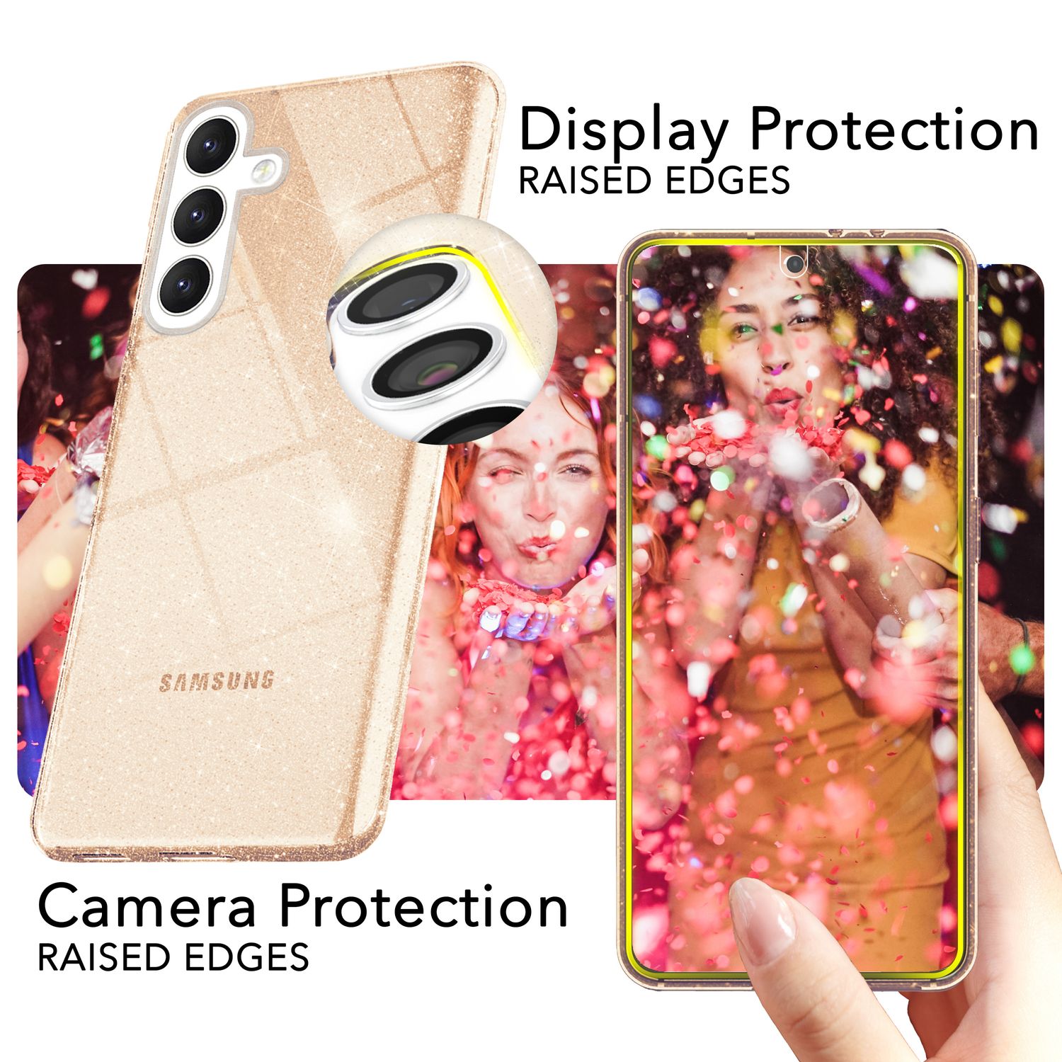 NALIA Glitzernde Schutzhülle für Samsung Galaxy S24 Hülle, Durchsichtige Silikon Handyhülle, Glitzerhülle