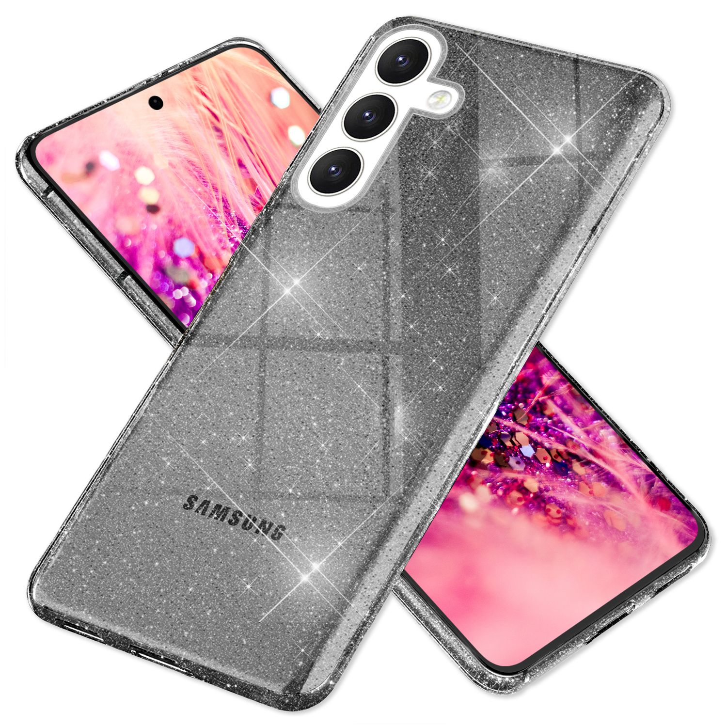 NALIA Glitzernde Schutzhülle für Samsung Galaxy S24 Plus Hülle, Durchsichtige Silikon Handyhülle mit Diamant Pailletten