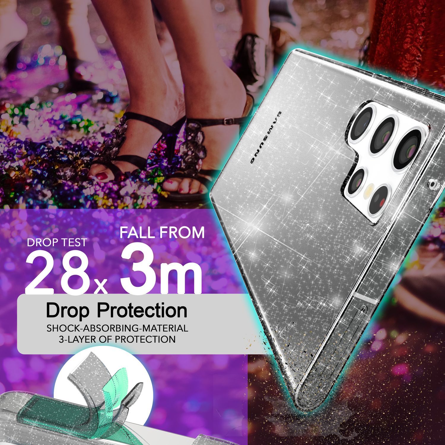 NALIA Glitzernde Schutzhülle für Samsung Galaxy S24 Ultra Hülle, Durchsichtige Silikon Handyhülle mit Diamant Pailletten Schwarz NALIA Transparente Hülle