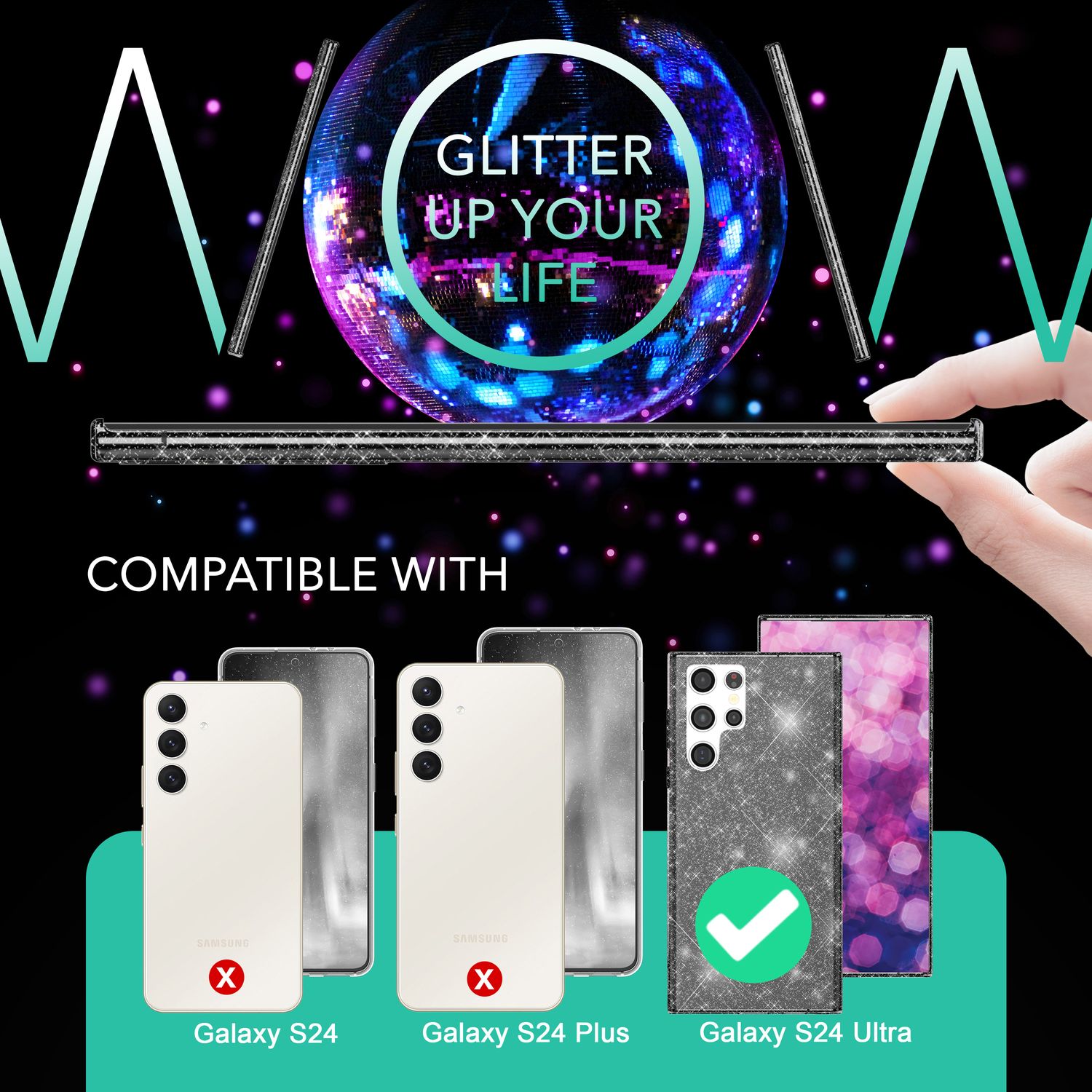 NALIA Glitzernde Schutzhülle für Samsung Galaxy S24 Ultra Hülle, Durchsichtige Silikon Handyhülle mit Diamant Pailletten Schwarz NALIA Transparente Hülle