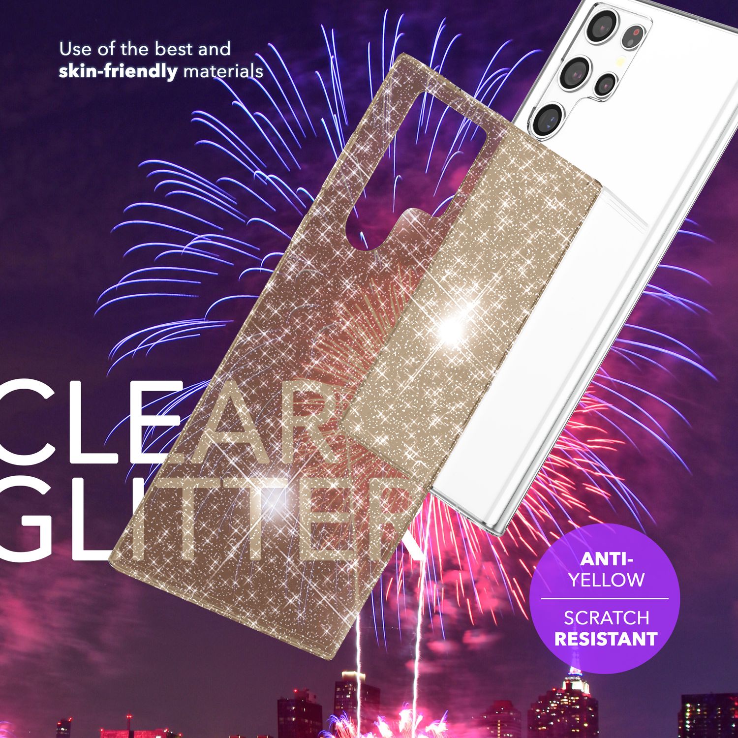 NALIA Glitzernde Schutzhülle für Samsung Galaxy S24 Ultra Hülle, Durchsichtige Silikon Handyhülle mit Diamant Pailletten Gold NALIA Transparente Hülle