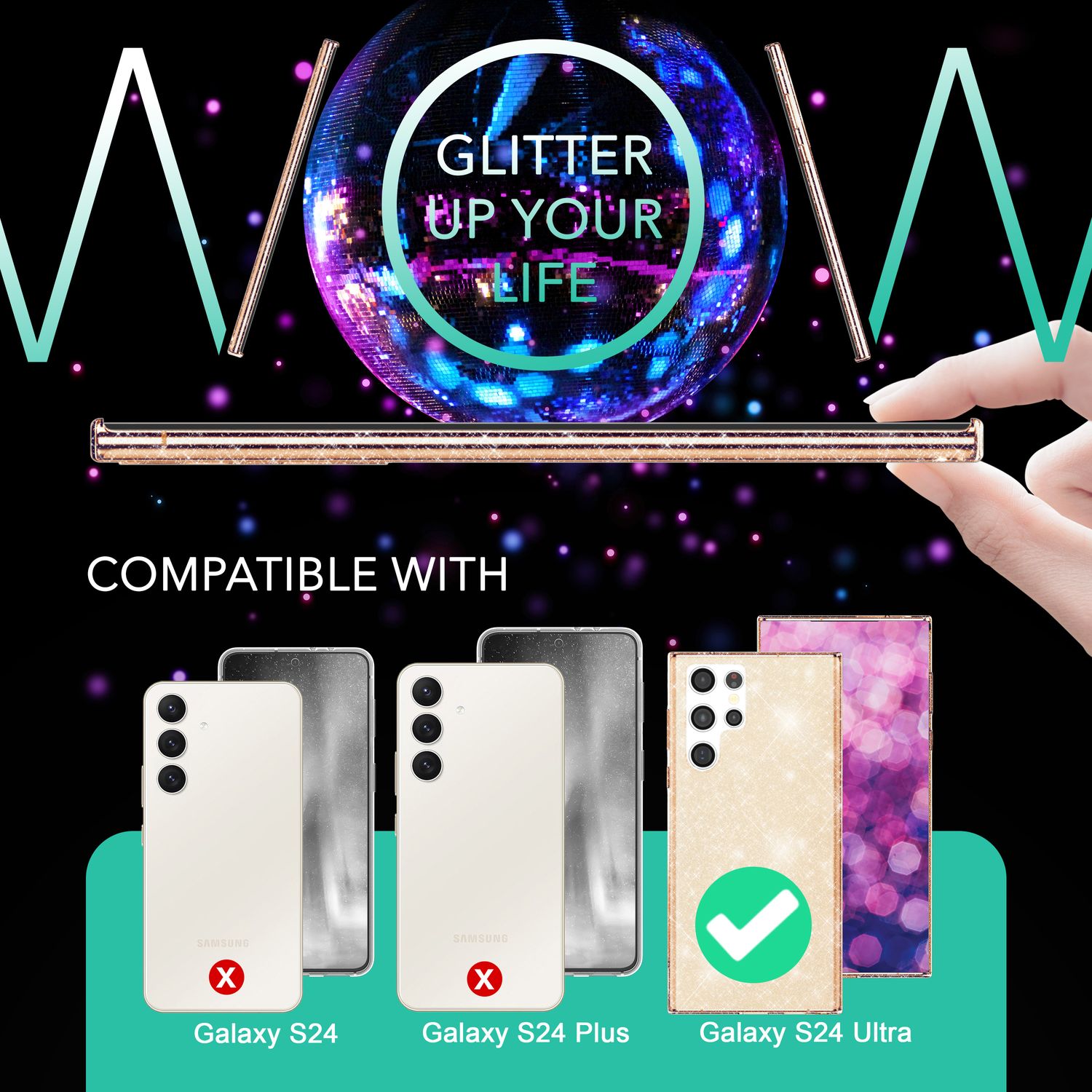 NALIA Glitzernde Schutzhülle für Samsung Galaxy S24 Ultra Hülle, Durchsichtige Silikon Handyhülle mit Diamant Pailletten Gold NALIA Transparente Hülle