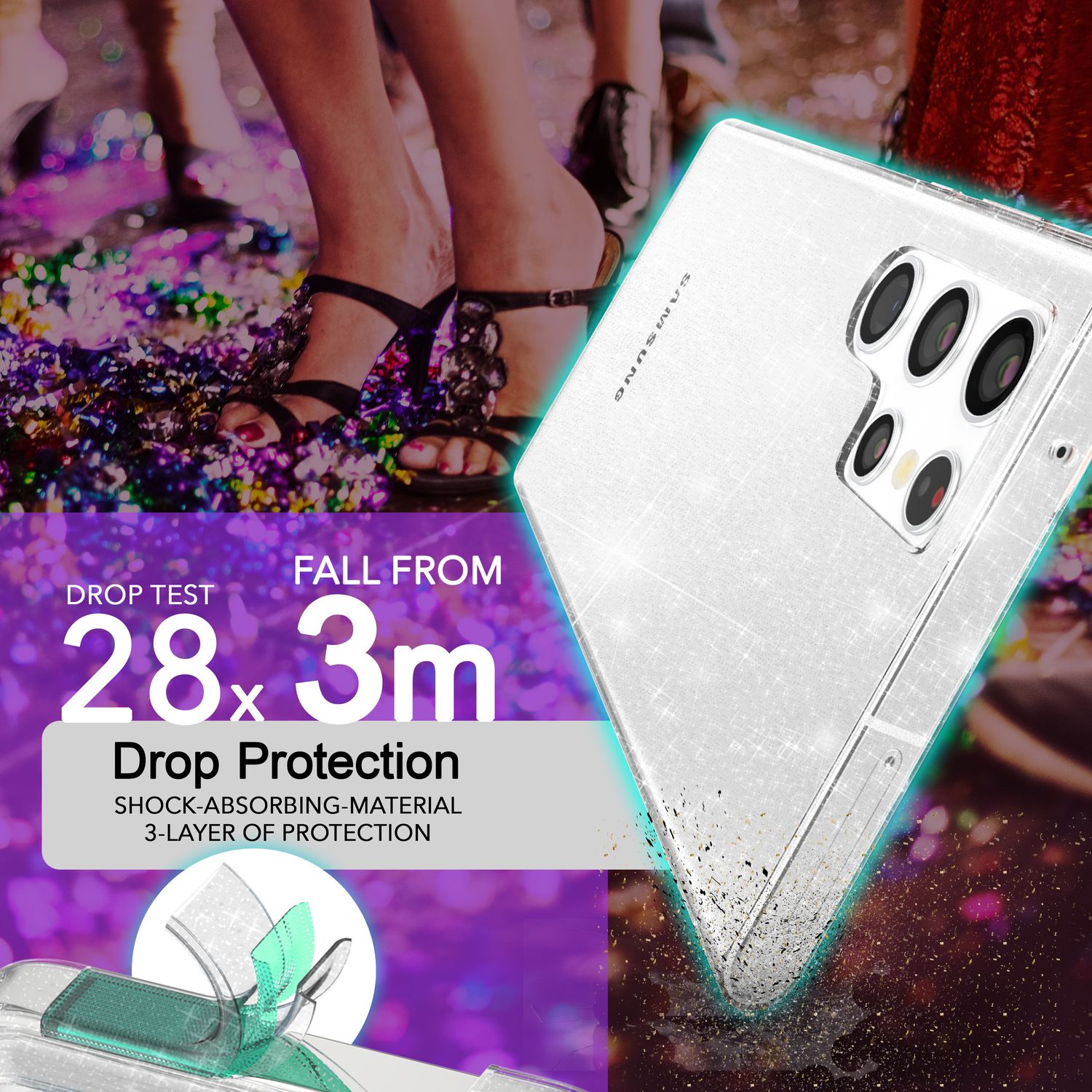 NALIA Glitzernde Schutzhülle für Samsung Galaxy S24 Ultra Hülle, Durchsichtige Silikon Handyhülle mit Diamant Pailletten Transparent NALIA Transparente Hülle