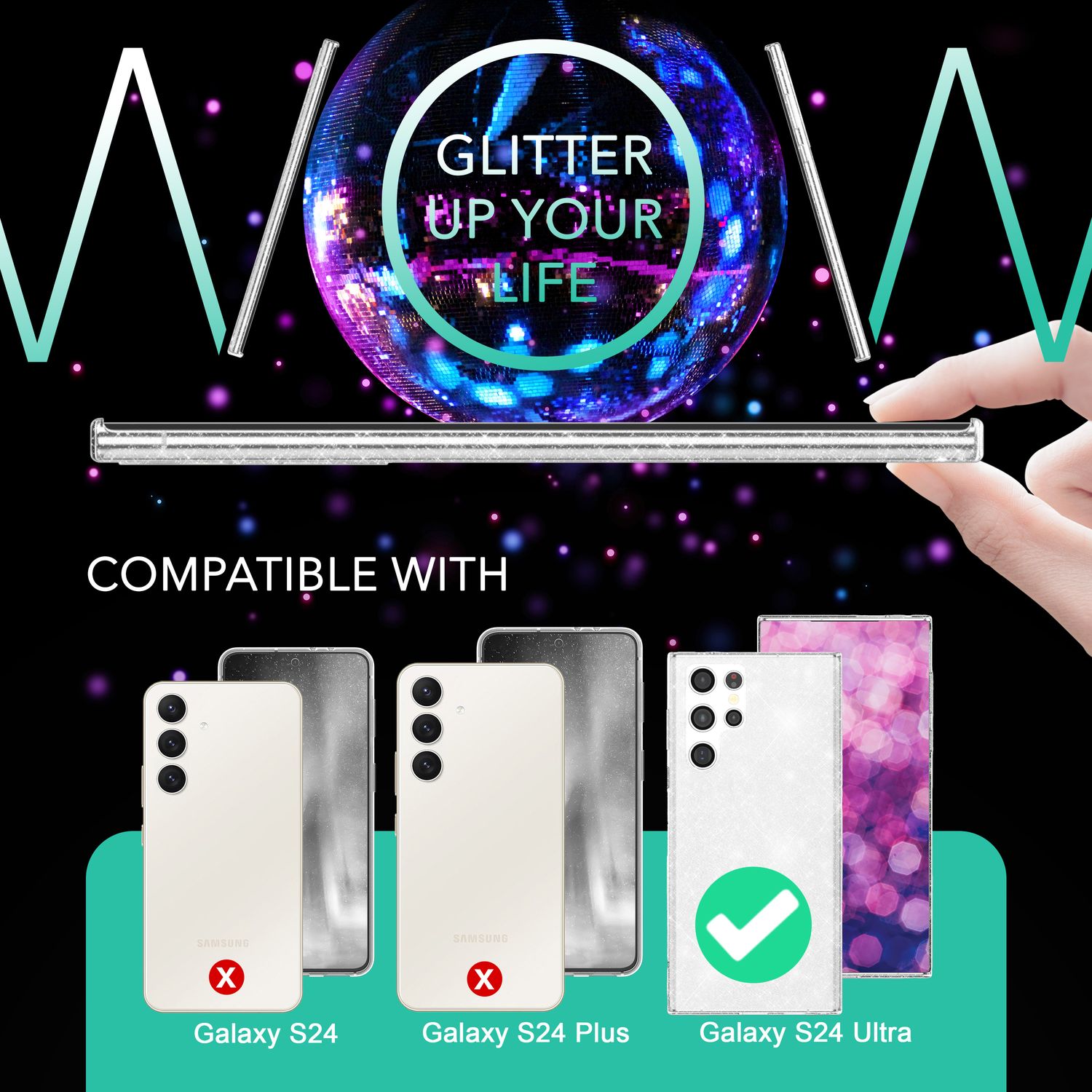 NALIA Glitzernde Schutzhülle für Samsung Galaxy S24 Ultra Hülle, Durchsichtige Silikon Handyhülle mit Diamant Pailletten Transparent NALIA Transparente Hülle