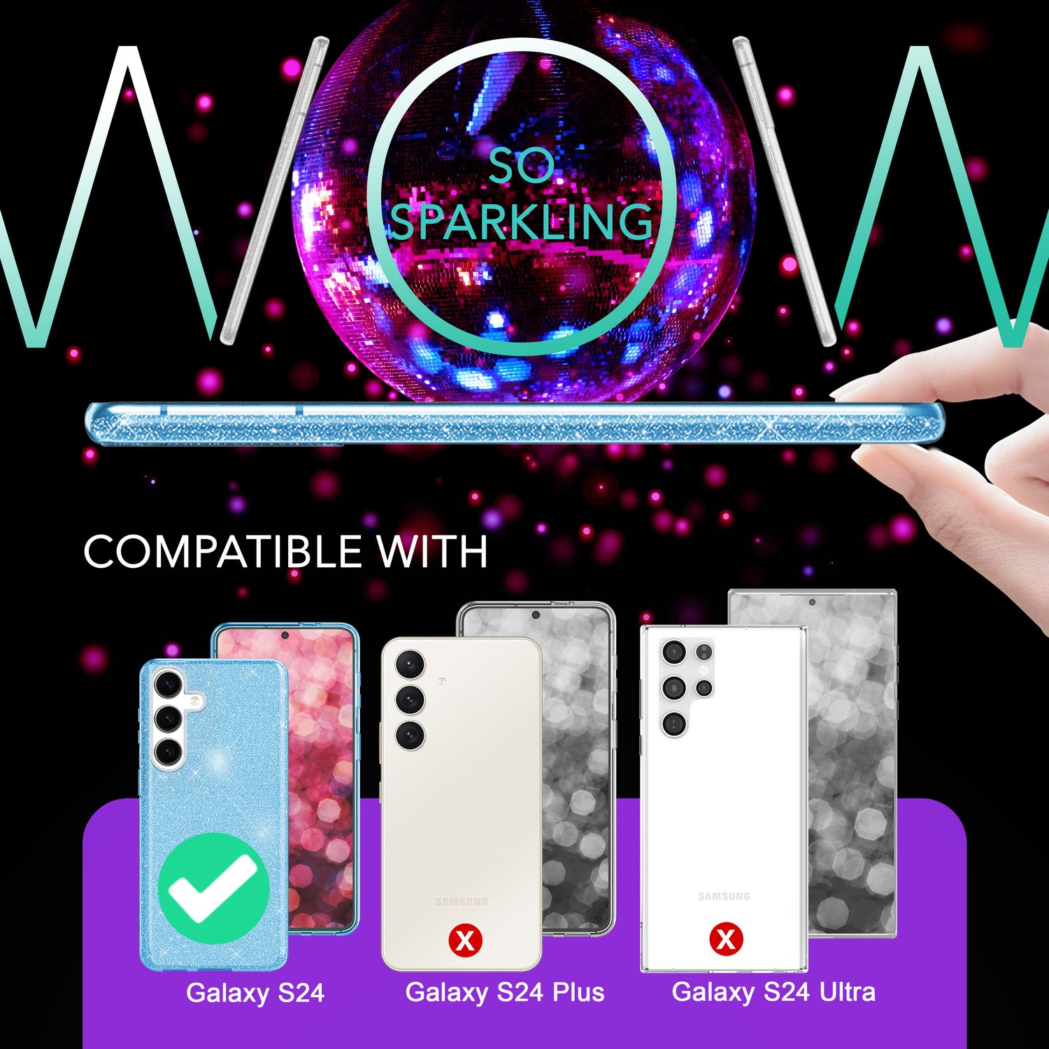 NALIA Hybrid Glitzerhülle für Samsung Galaxy S24 Hülle, Glänzende Glamour Glitzer Schutzhülle mit verstärktem Silikon Blau NALIA Protective Hülle