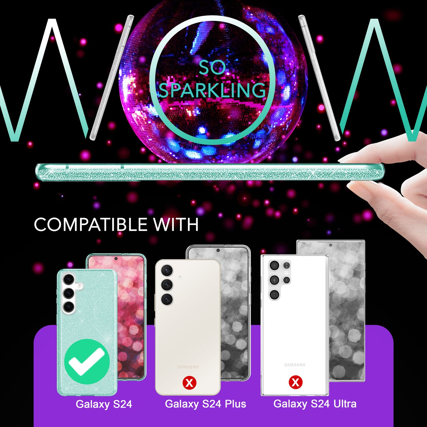 NALIA Hybrid Glitzerhülle für Samsung Galaxy S24 Hülle, Glänzende Glamour Glitzer Schutzhülle mit verstärktem Silikon Mint-Grün NALIA Protective Hülle