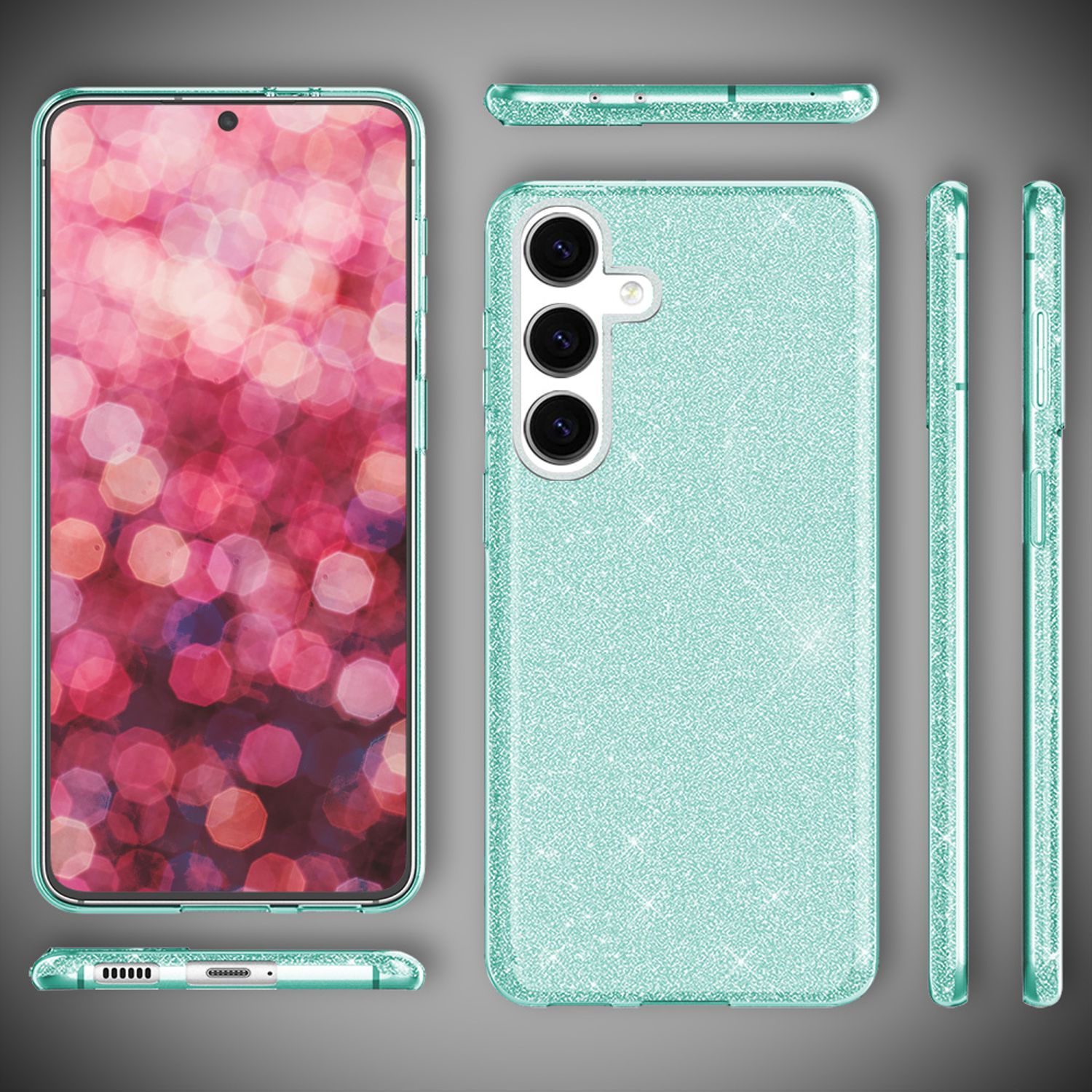 NALIA Hybrid Glitzerhülle für Samsung Galaxy S24 Hülle, Glänzende Glamour Glitzer Schutzhülle mit verstärktem Silikon Mint-Grün NALIA Protective Hülle